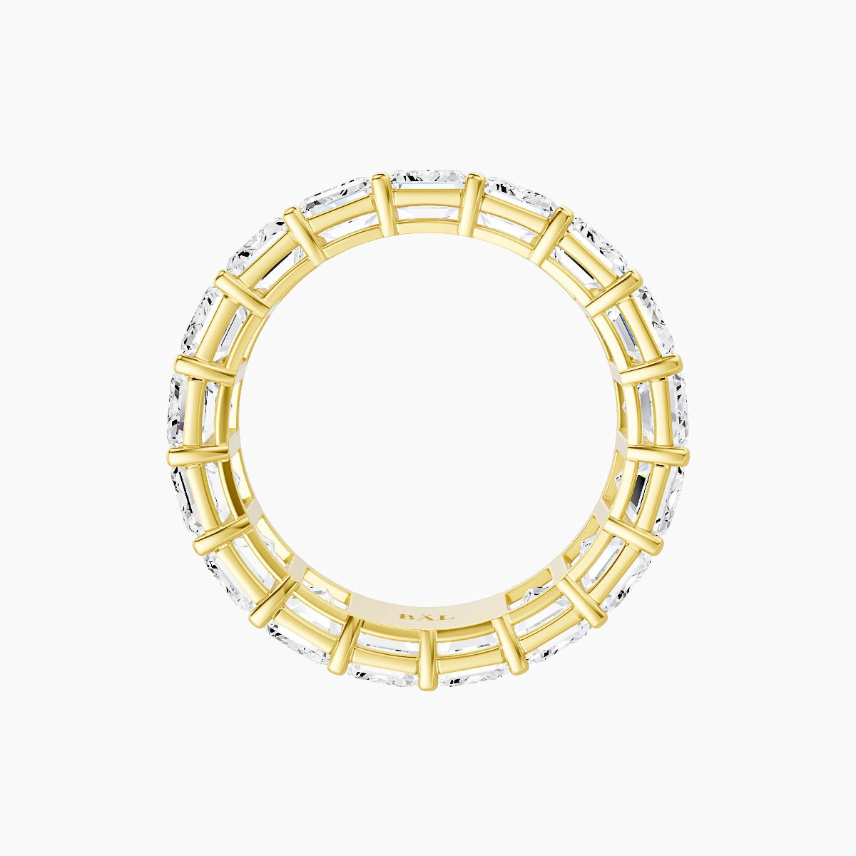 Classic Prong Eternity Ring | 18k Yellow Gold 5.3 x 3.8 mm Emerald White Lab Diamond