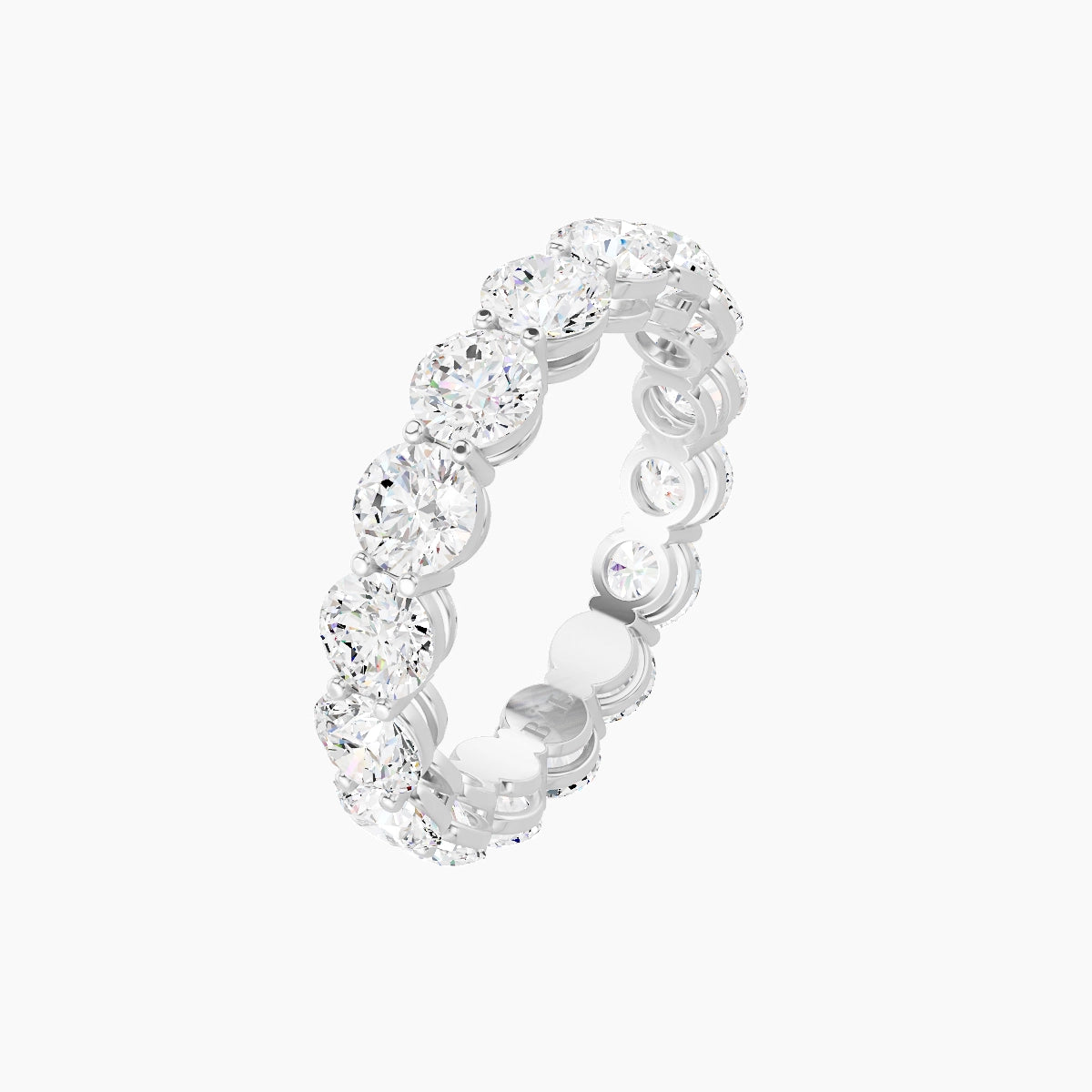 Classic Prong Eternity Ring | 18k White Gold 4 mm Round White Lab Diamond