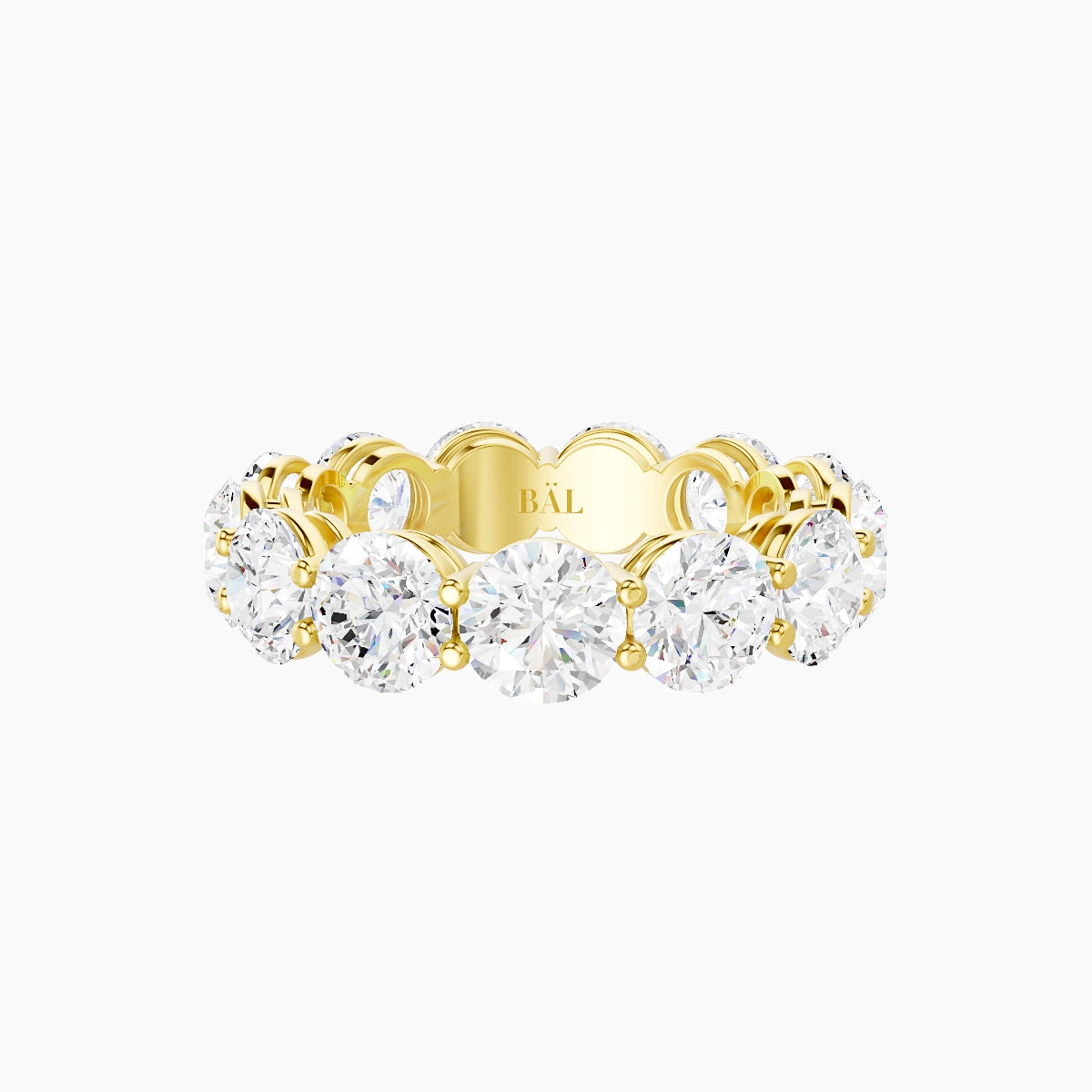 Classic Prong Eternity Ring | 18k Yellow Gold 5 mm Round White Lab Diamond