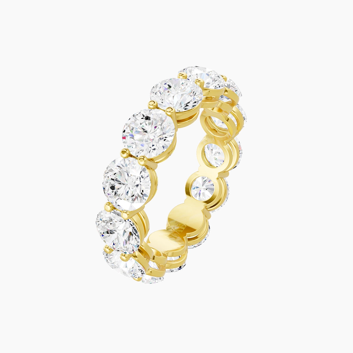 Classic Prong Eternity Ring | 18k Yellow Gold 5 mm Round White Lab Diamond