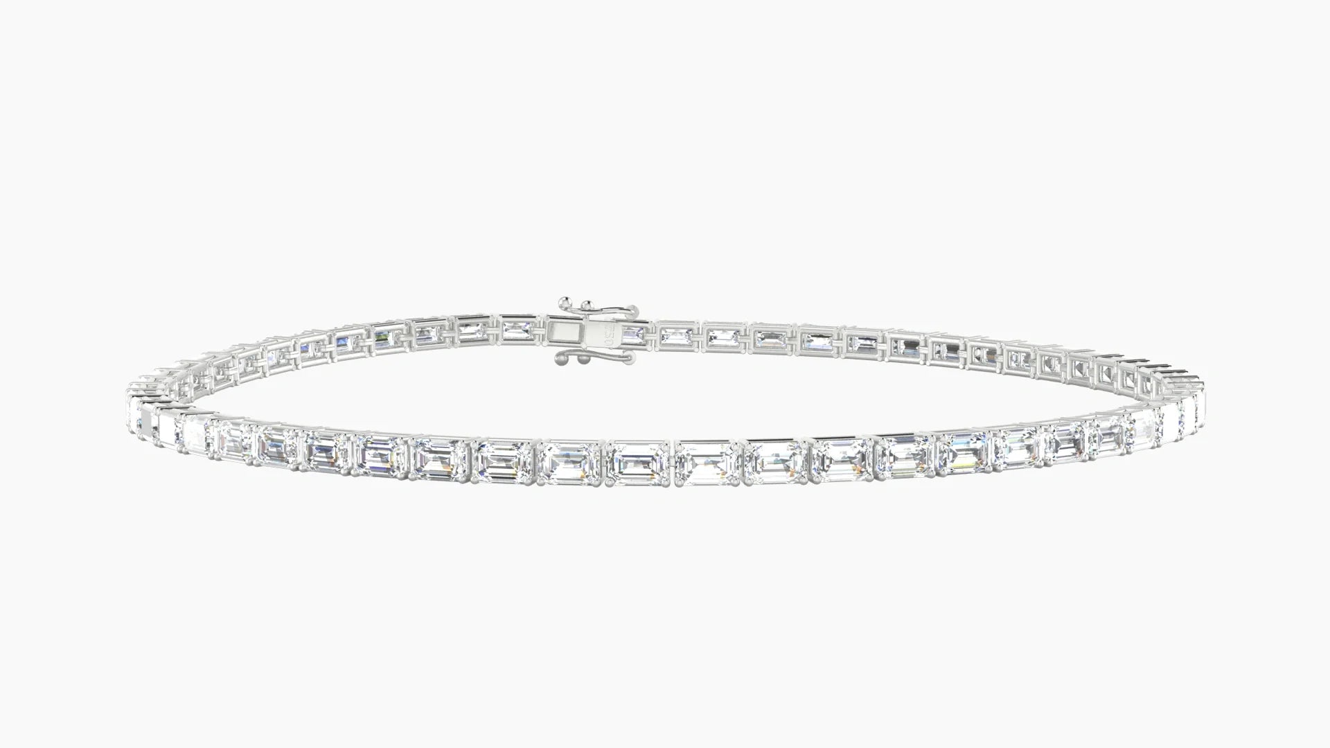 Classic Prong Setting | 18k White Gold 3 x 2 mm White Lab Diamond Emerald Tennis Bracelet