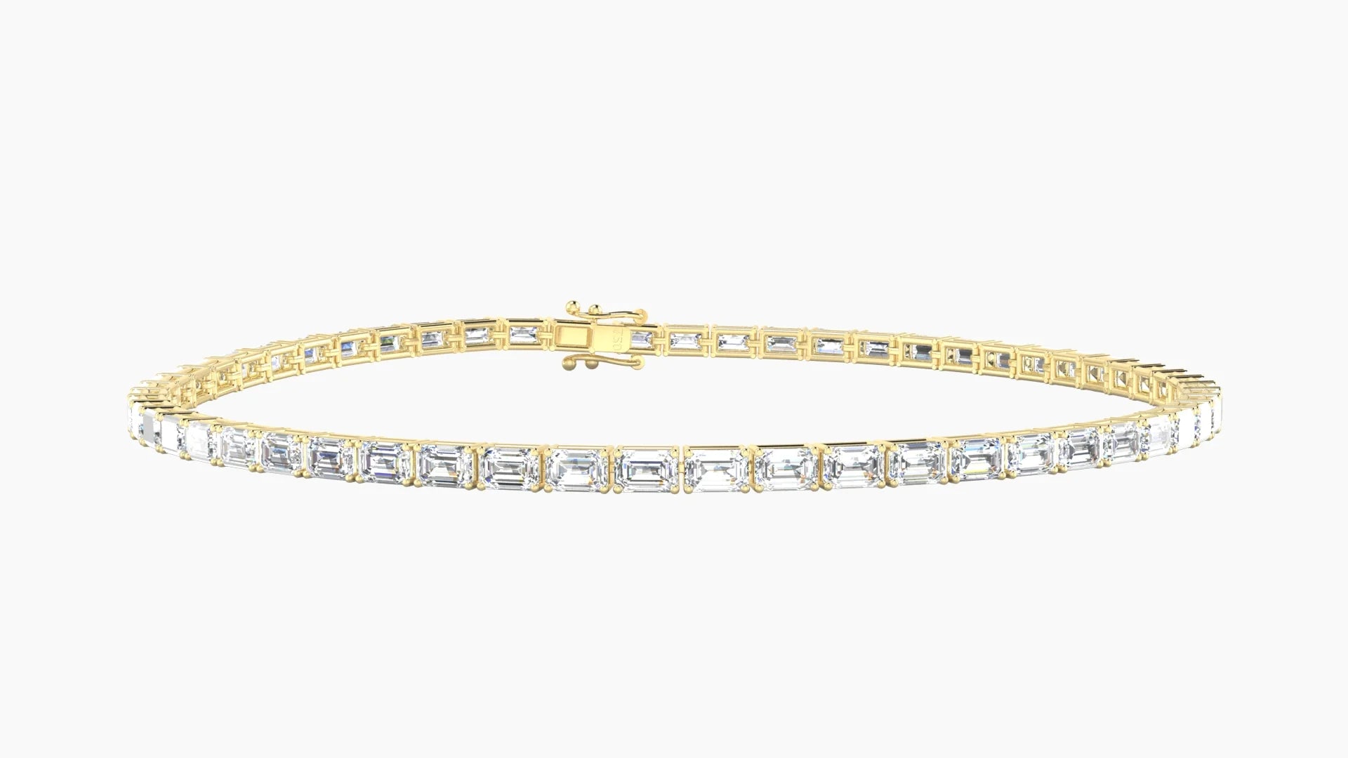Classic Prong Setting | 18k Yellow Gold 3 x 2 mm White Lab Diamond Emerald Tennis Bracelet