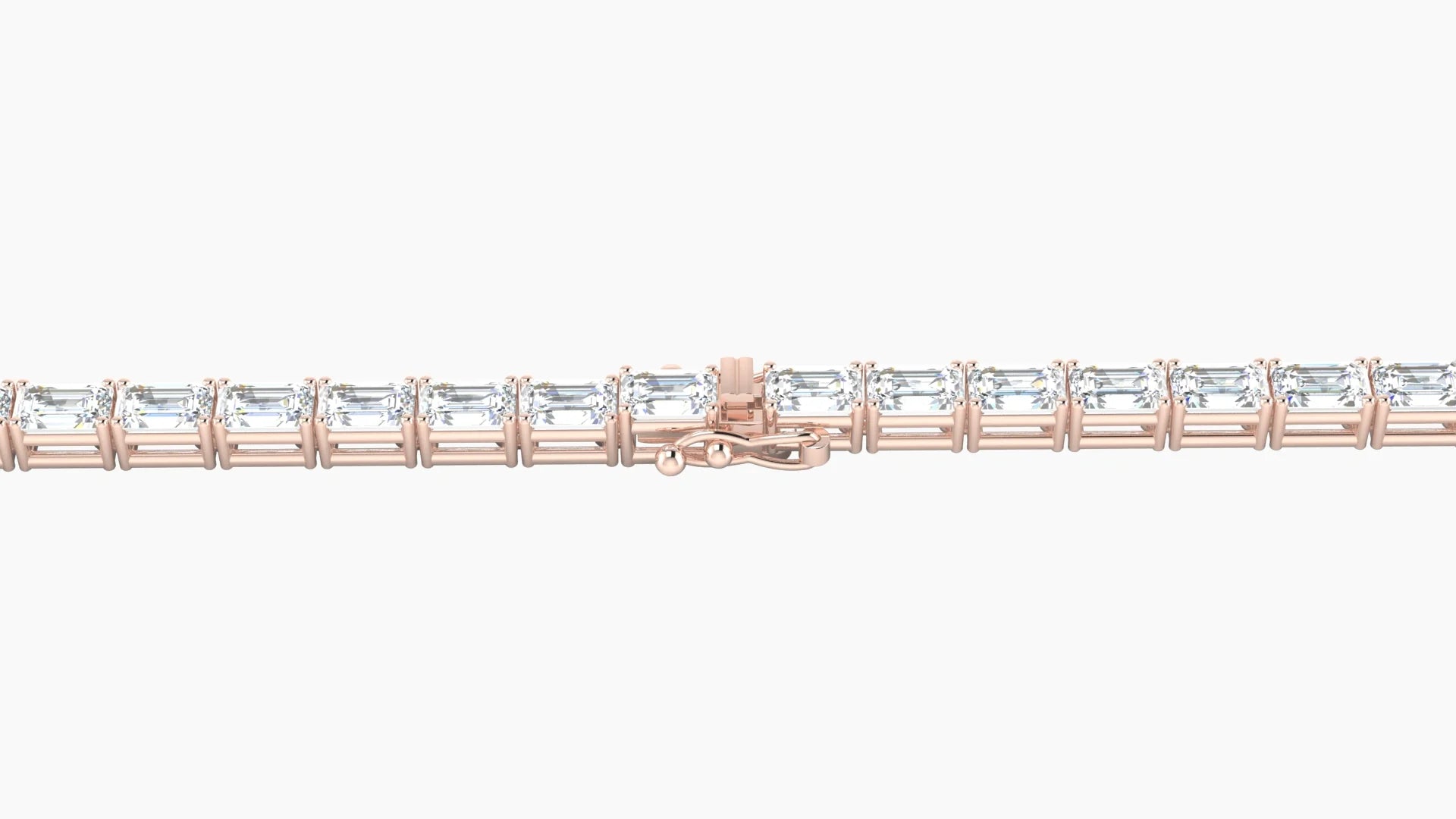 Classic Prong Setting | 18k Rose Gold 3 x 2 mm White Lab Diamond Emerald Tennis Bracelet