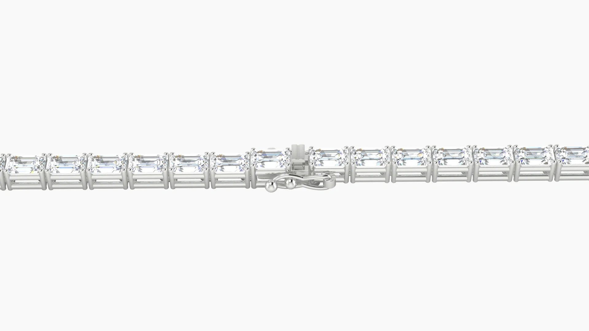 Classic Prong Setting | 18k White Gold 3 x 2 mm White Lab Diamond Emerald Tennis Bracelet