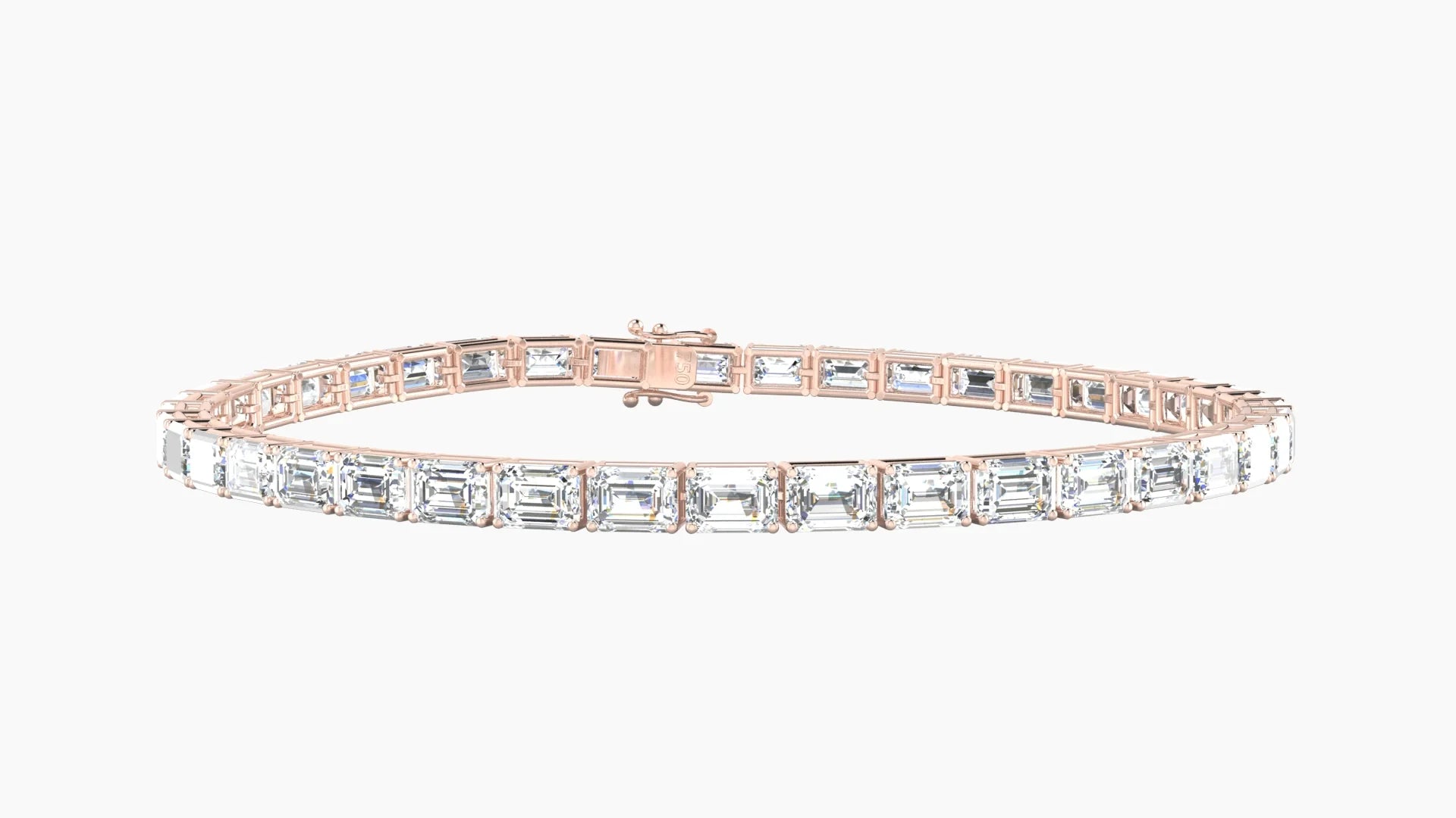 Classic Prong Setting | 18k Rose Gold 4.1 x 2.9 mm White Lab Diamond Emerald Tennis Bracelet