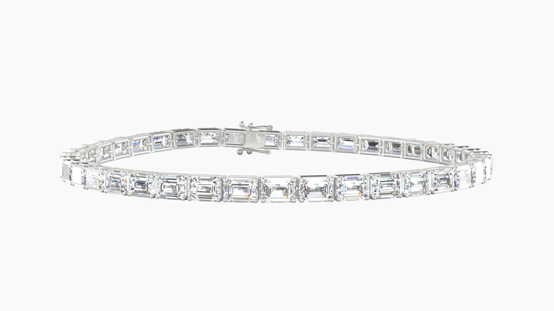 Classic Prong Setting | 18k White Gold 4.1 x 2.9 mm White Lab Diamond Emerald Tennis Bracelet