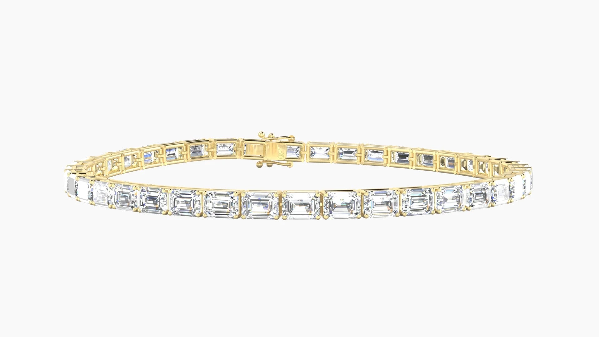 Classic Prong Setting | 18k Yellow Gold 4.1 x 2.9 mm White Lab Diamond Emerald Tennis Bracelet