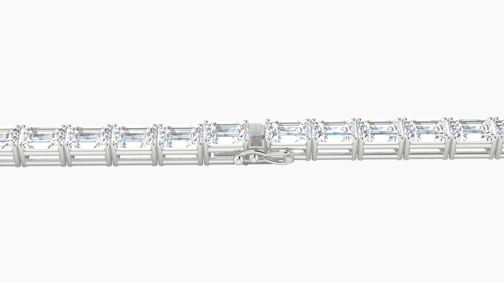 Classic Prong Setting | 18k White Gold 4.1 x 2.9 mm White Lab Diamond Emerald Tennis Bracelet