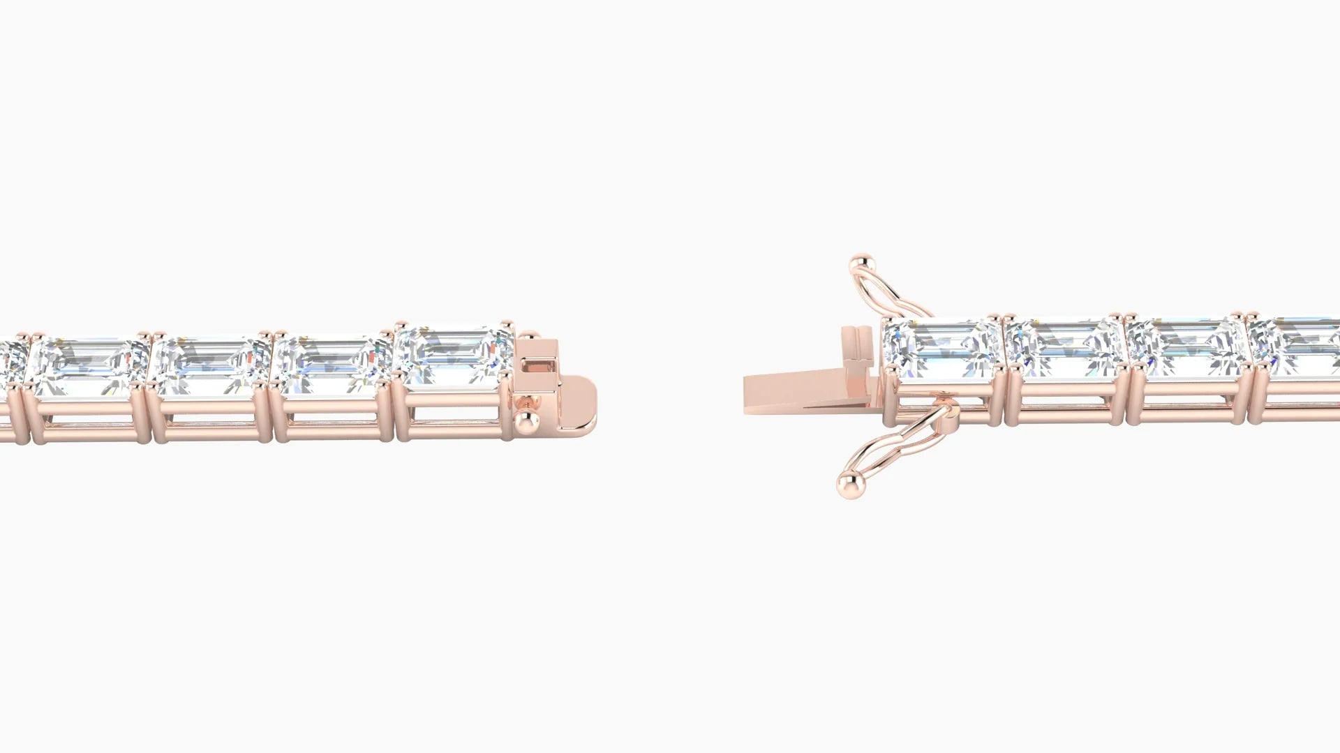 Classic Prong Setting | 18k Rose Gold 4.1 x 2.9 mm White Lab Diamond Emerald Tennis Bracelet
