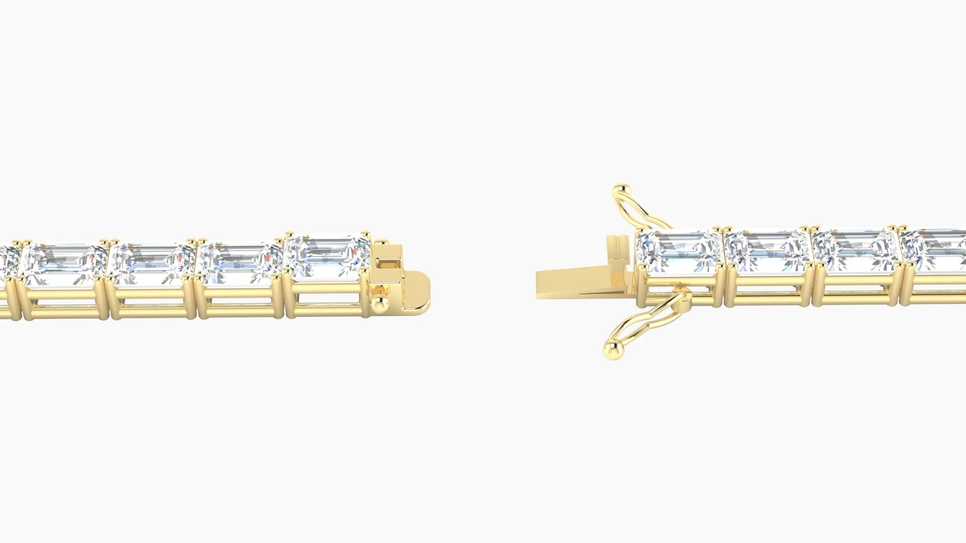 Classic Prong Setting | 18k Yellow Gold 4.1 x 2.9 mm White Lab Diamond Emerald Tennis Bracelet