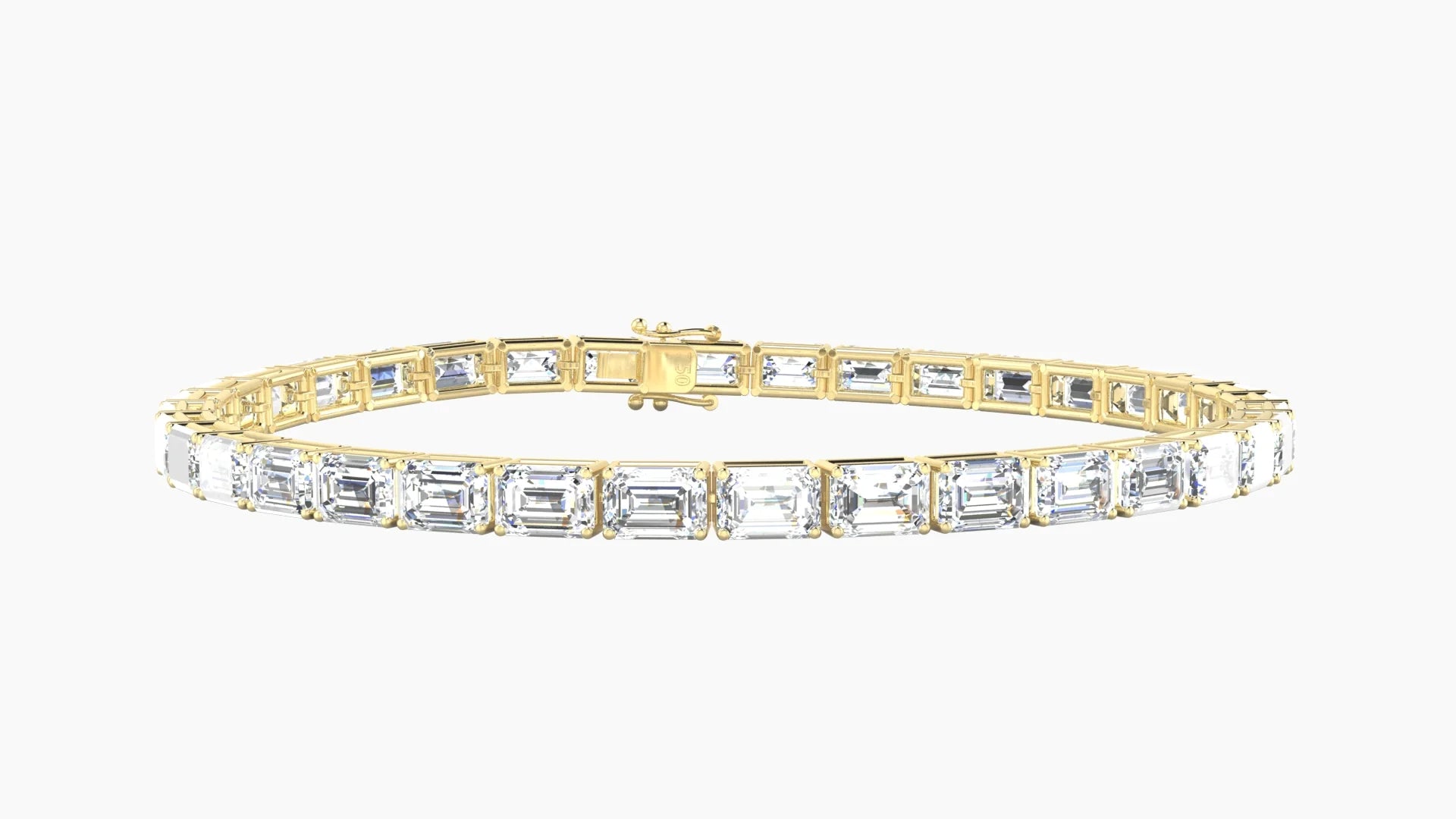 Classic Prong Setting | 18k Yellow Gold 4.6 x 3.2 mm White Lab Diamond Emerald Tennis Bracelet