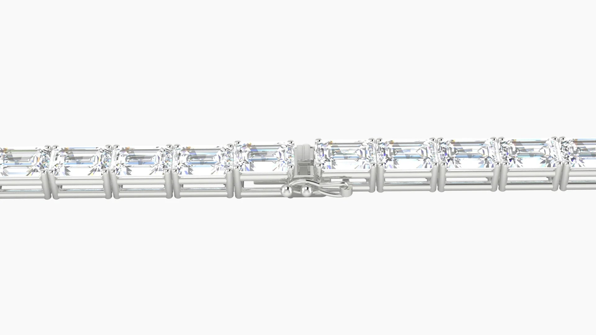 Classic Prong Setting | 18k White Gold 4.6 x 3.2 mm White Lab Diamond Emerald Tennis Bracelet