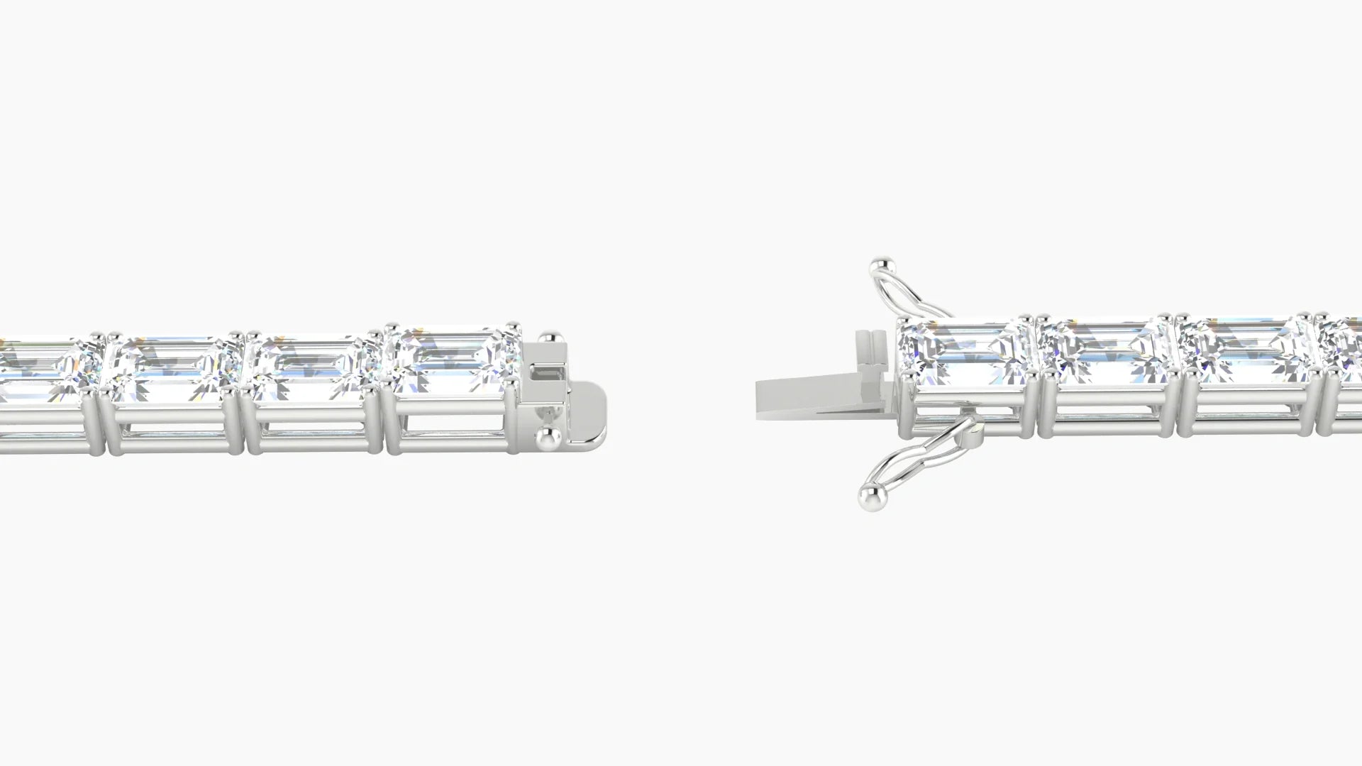 Classic Prong Setting | 18k White Gold 4.6 x 3.2 mm White Lab Diamond Emerald Tennis Bracelet