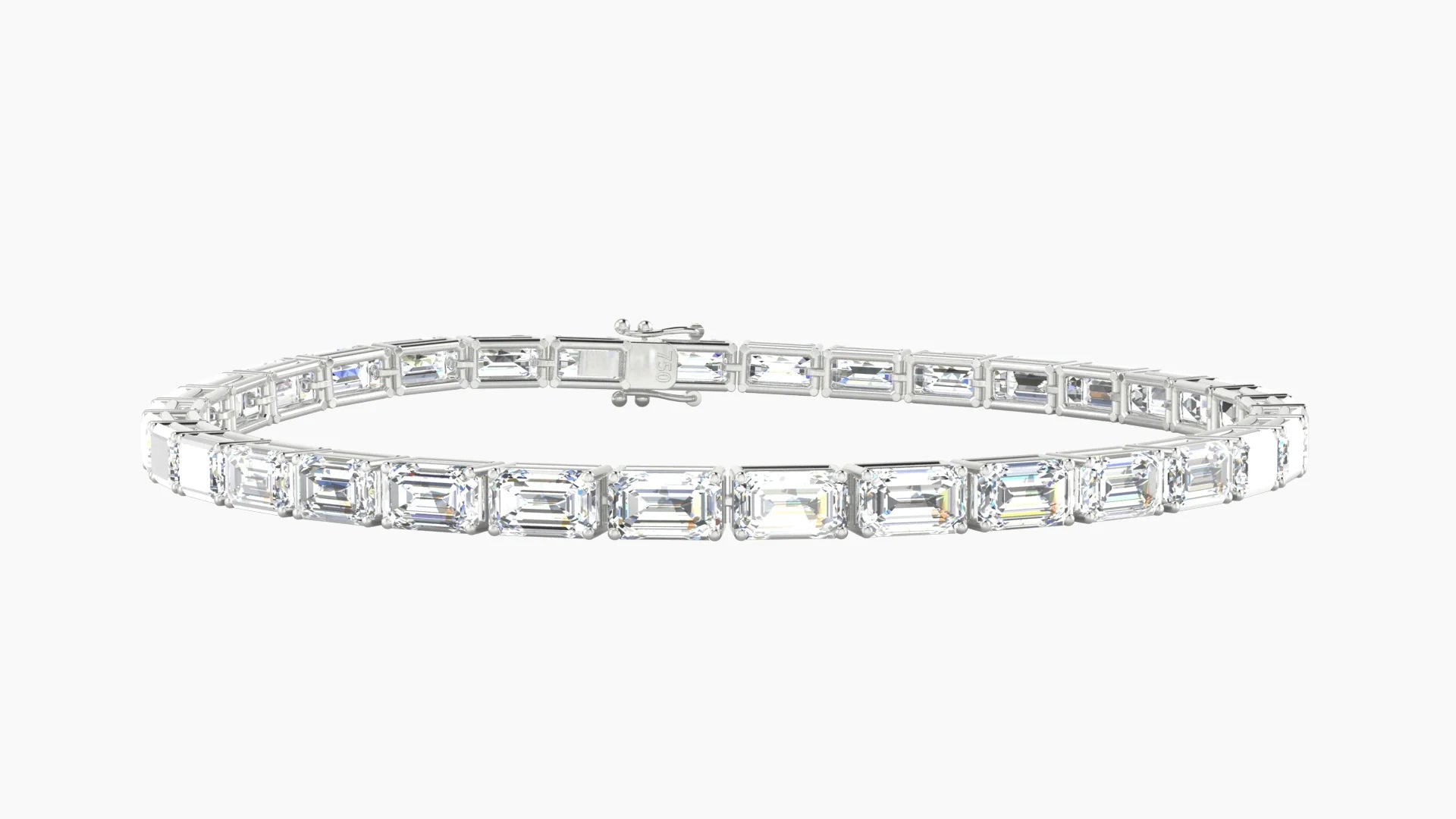 Classic Prong Setting | 18k White Gold 5 x 3 mm White Lab Diamond Emerald Tennis Bracelet