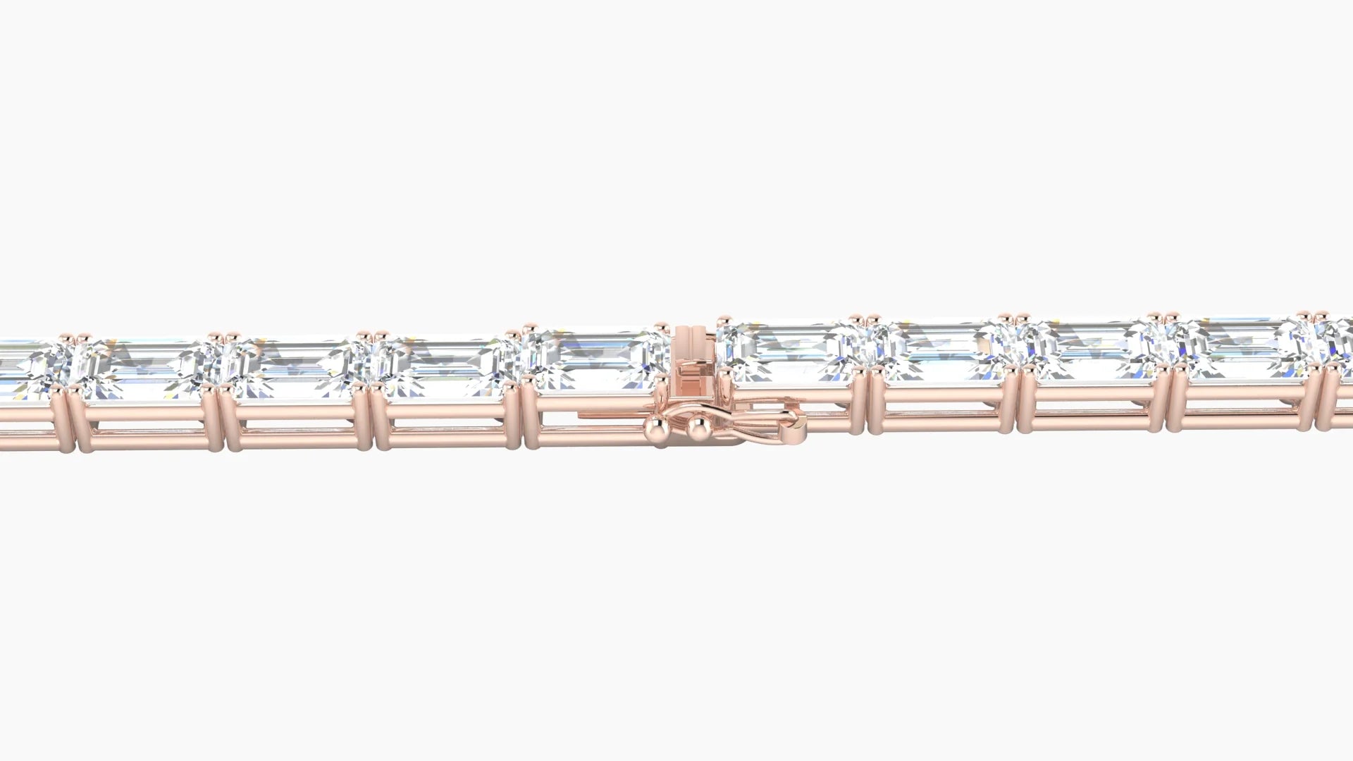Classic Prong Setting | 18k Rose Gold 5 x 3 mm White Lab Diamond Emerald Tennis Bracelet