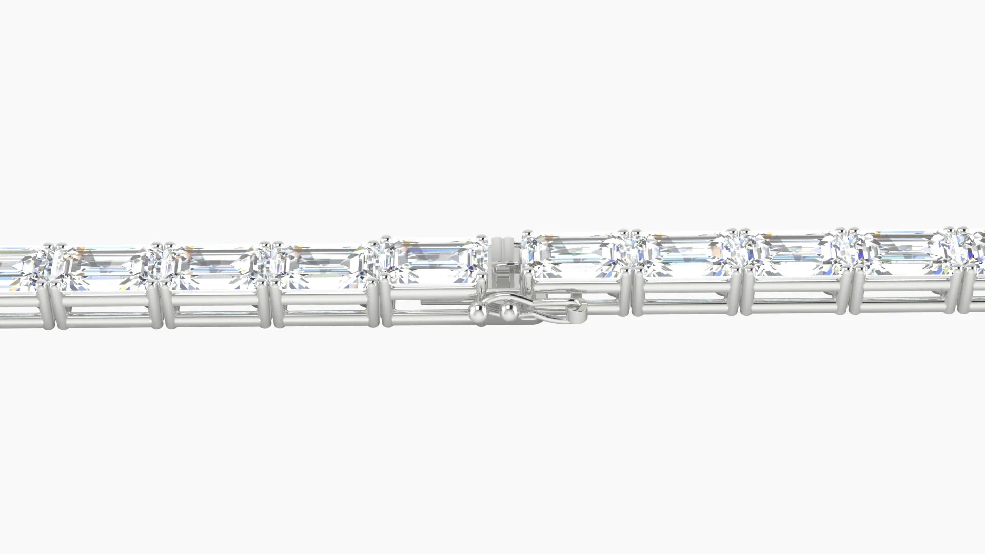 Classic Prong Setting | 18k White Gold 5 x 3 mm White Lab Diamond Emerald Tennis Bracelet