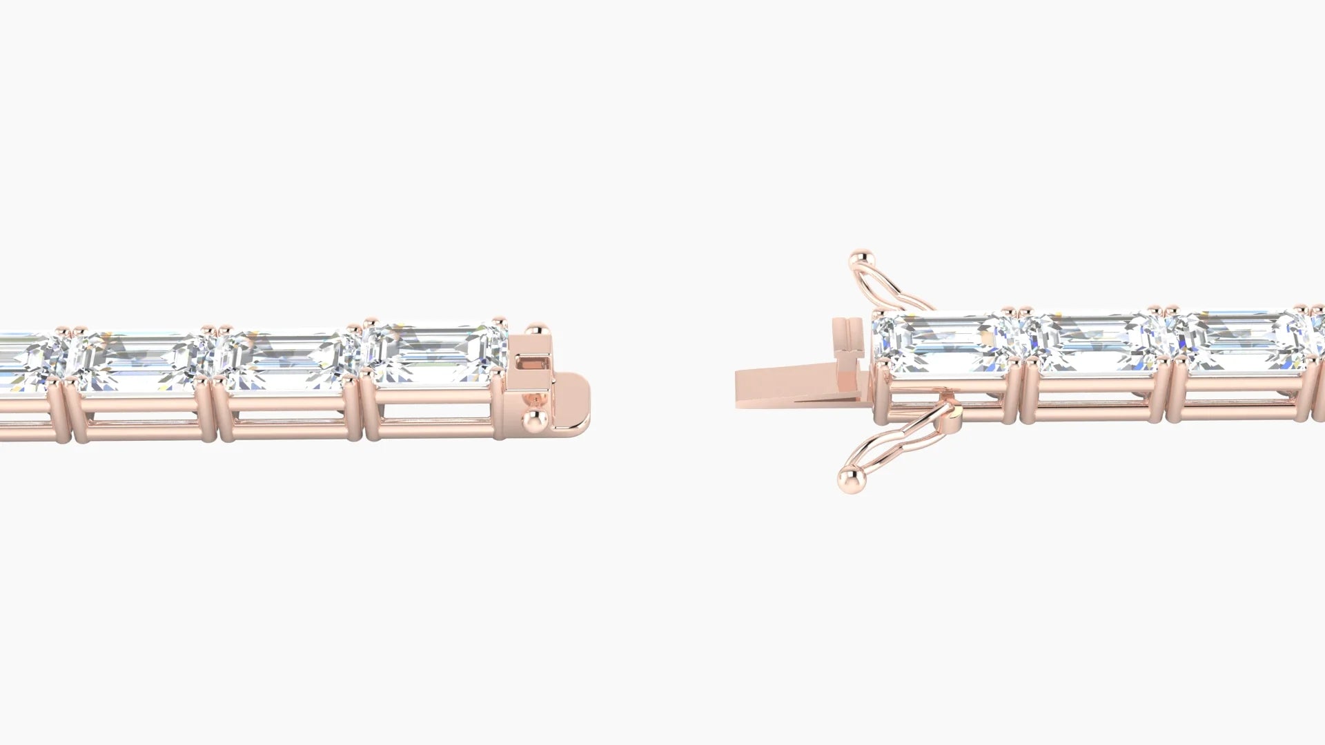 Classic Prong Setting | 18k Rose Gold 5 x 3 mm White Lab Diamond Emerald Tennis Bracelet