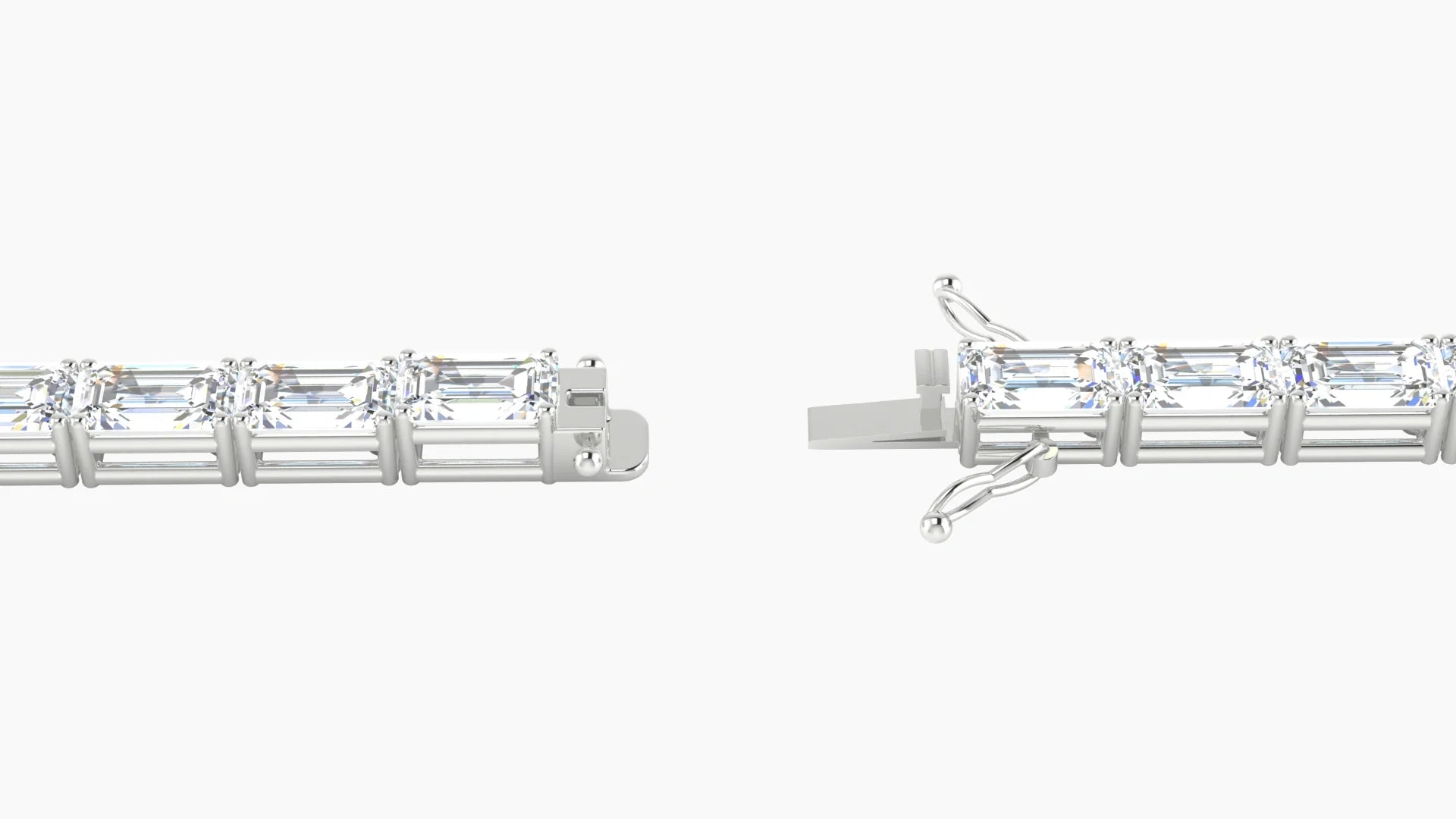 Classic Prong Setting | 18k White Gold 5 x 3 mm White Lab Diamond Emerald Tennis Bracelet