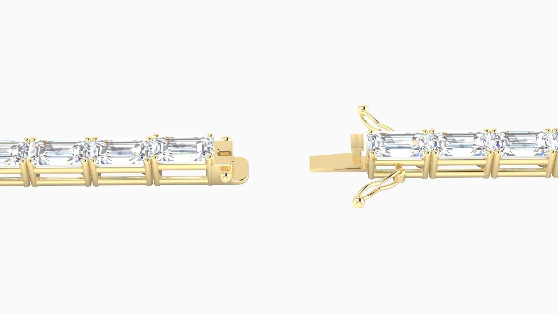 Classic Prong Setting | 18k Yellow Gold 5 x 3 mm White Lab Diamond Emerald Tennis Bracelet