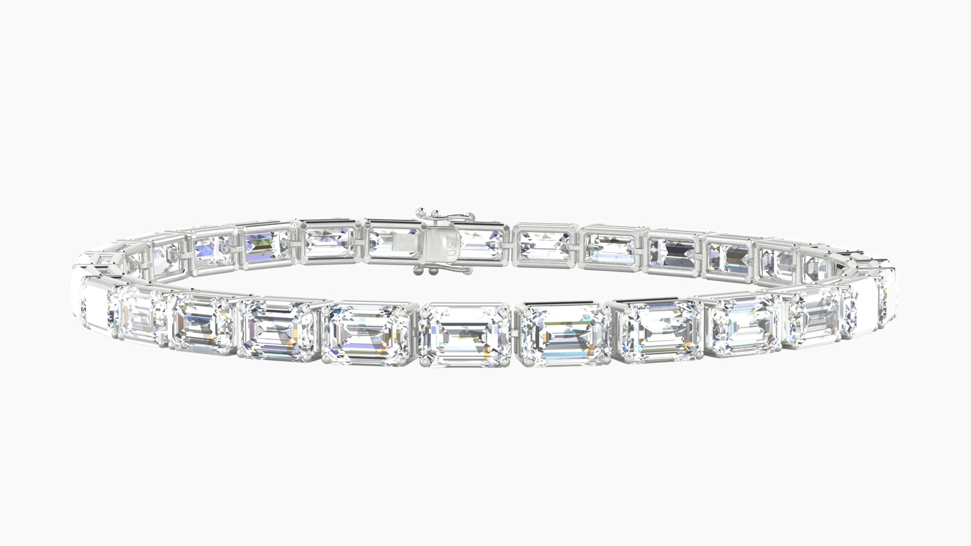 Classic Prong Setting | 18k White Gold 6 x 4 mm White Lab Diamond Emerald Tennis Bracelet