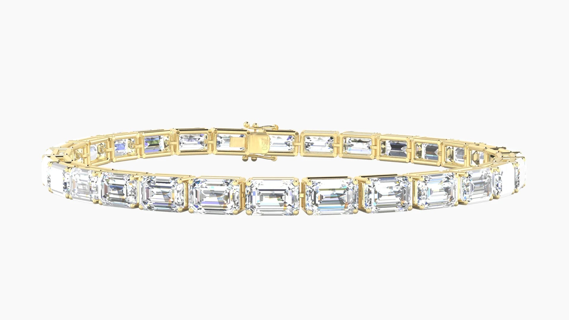Classic Prong Setting | 18k Yellow Gold 6 x 4 mm White Lab Diamond Emerald Tennis Bracelet