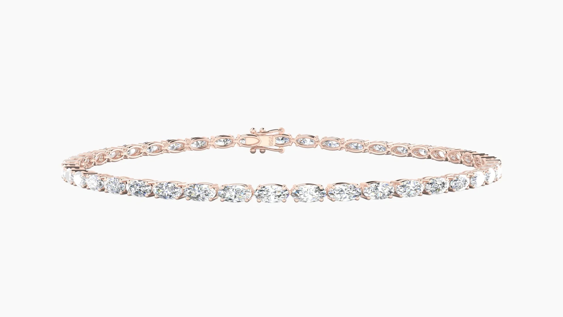 Classic Prong Setting | 18k Rose Gold 4 x 2 mm White Lab Diamond Oval Tennis Bracelet