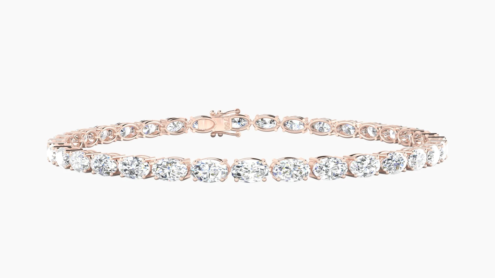 Classic Prong Setting | 18k Rose Gold 5 x 3 mm White Lab Diamond Oval Tennis Bracelet