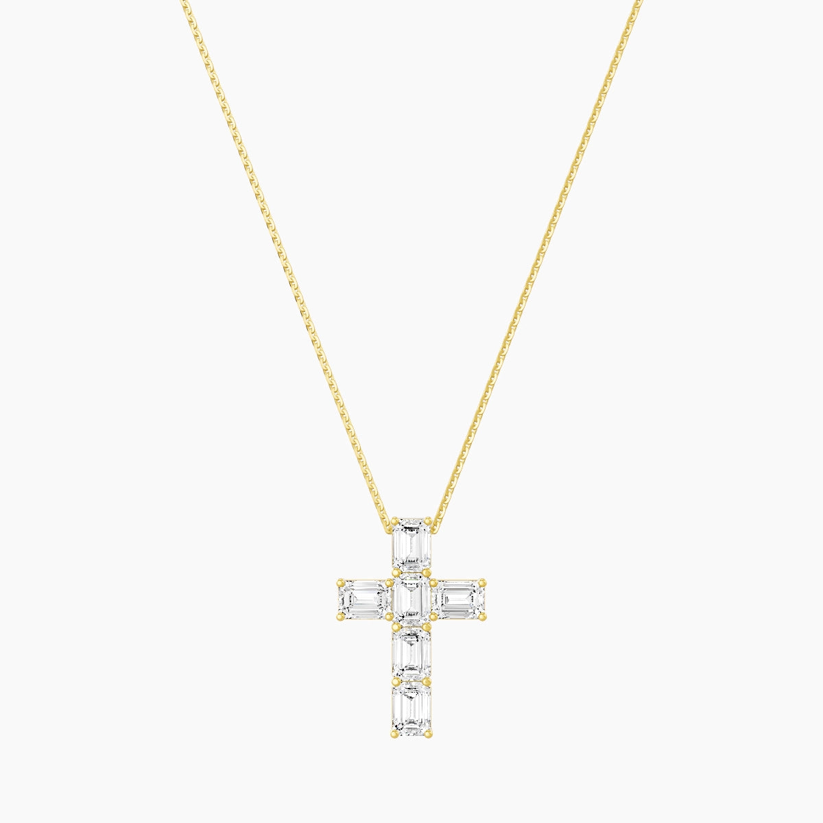 Cross | 18k Yellow Gold 0.40 ct White Lab Diamond Emerald Pendant