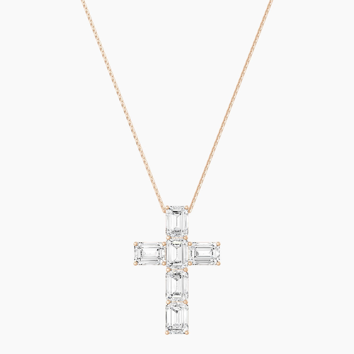 Cross | 18k Rose Gold 1 ct White Lab Diamond Emerald Pendant