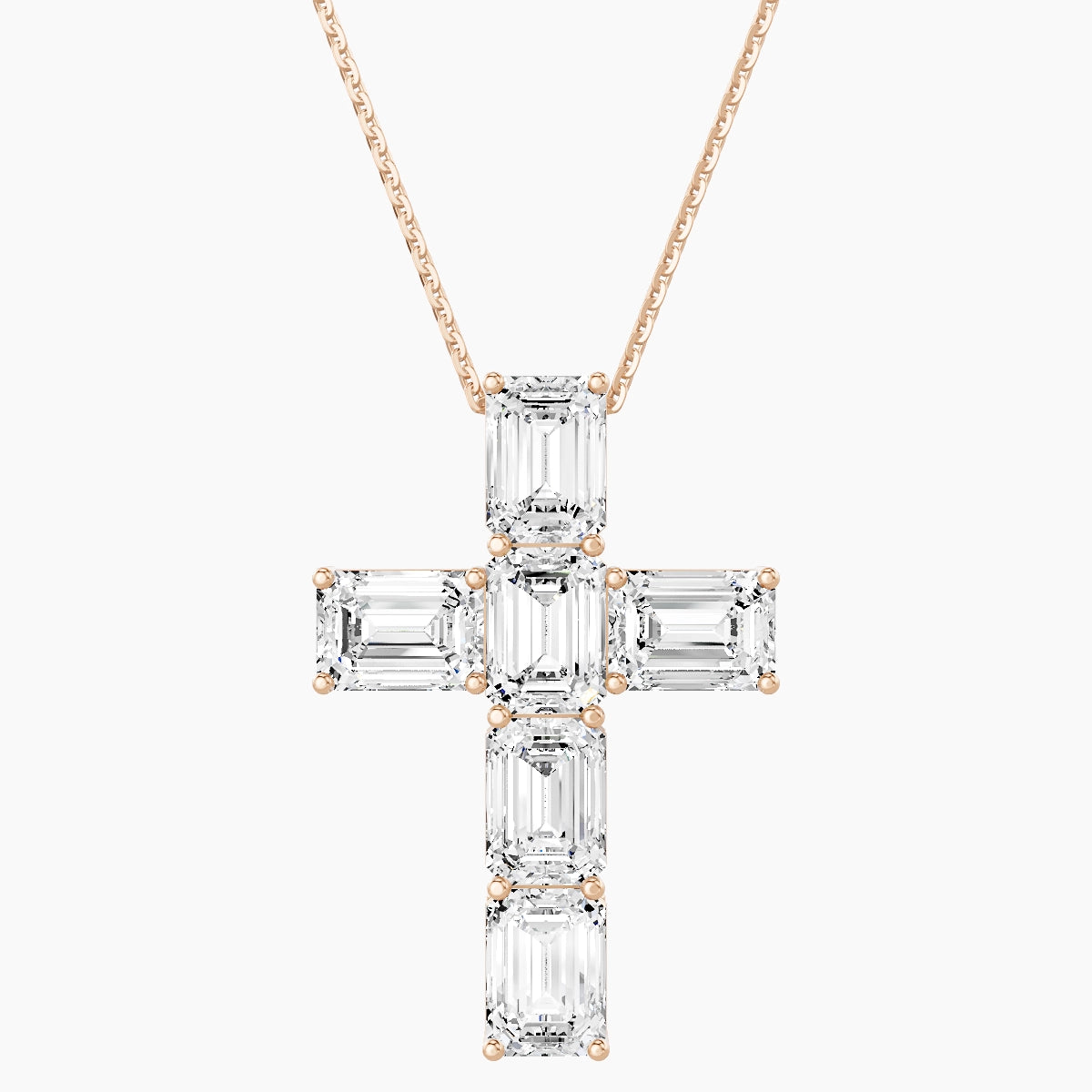Cross | 18k Rose Gold 1 ct White Lab Diamond Emerald Pendant