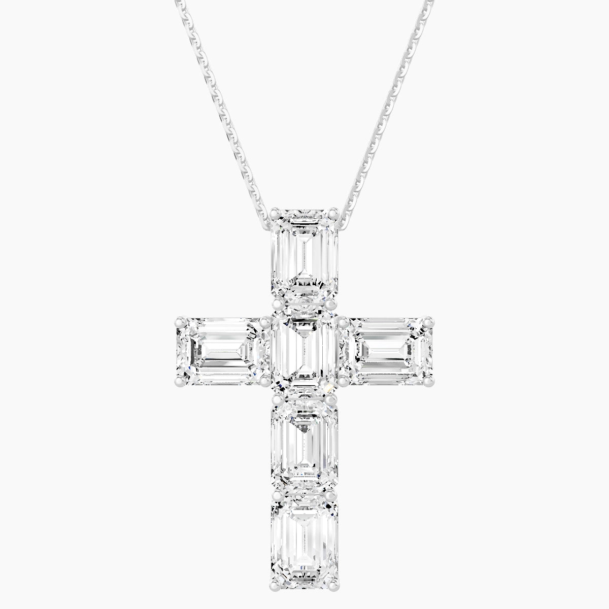 Cross | 18k White Gold 1 ct White Lab Diamond Emerald Pendant