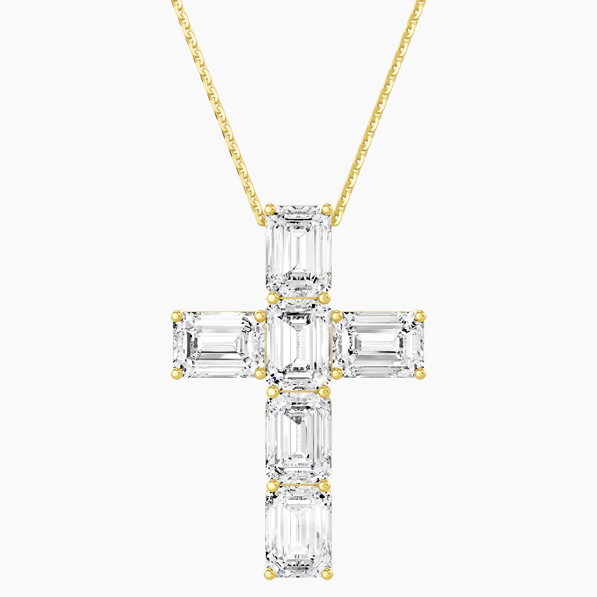 Cross | 18k Yellow Gold 1 ct White Lab Diamond Emerald Pendant