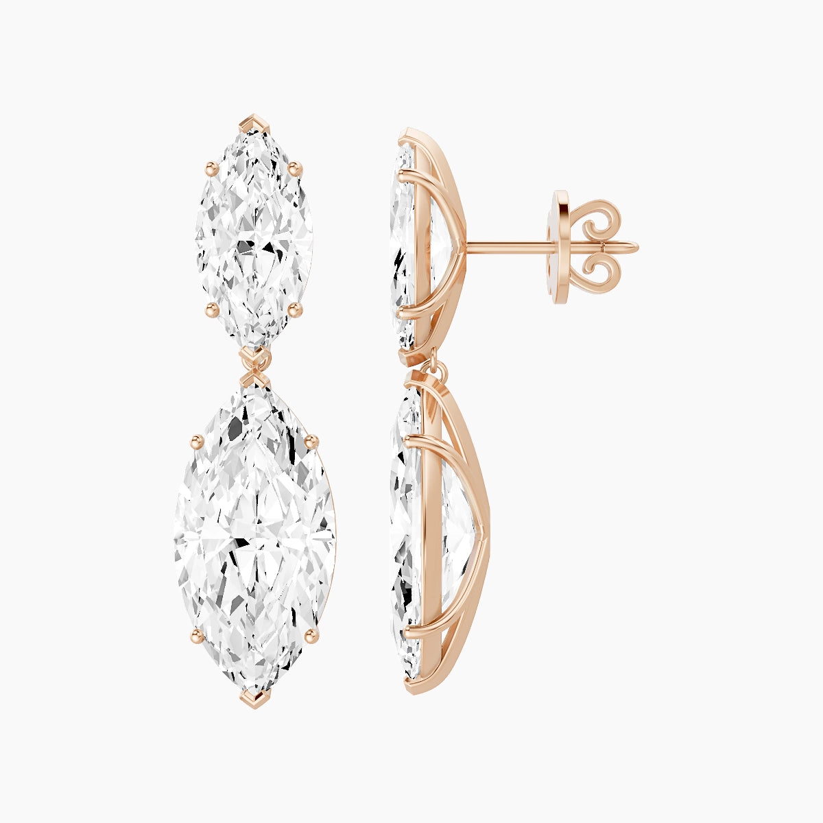 18k Rose Gold Marquise White Lab Diamond Drop Earrings | 14 ct total