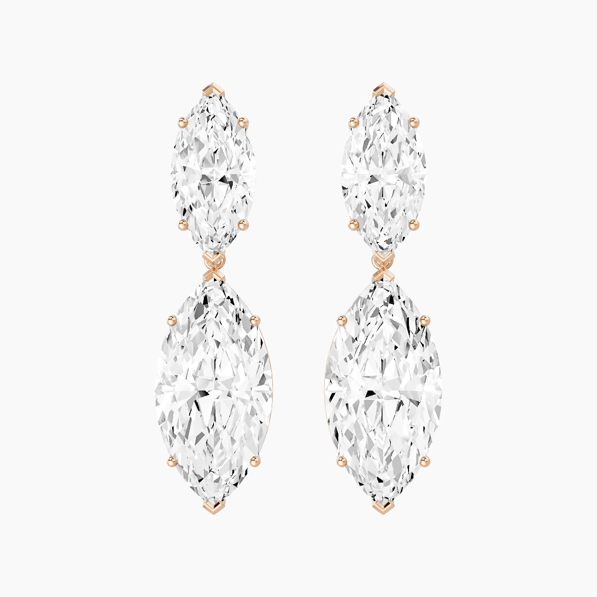 18k Rose Gold Marquise White Lab Diamond Drop Earrings | 14 ct total