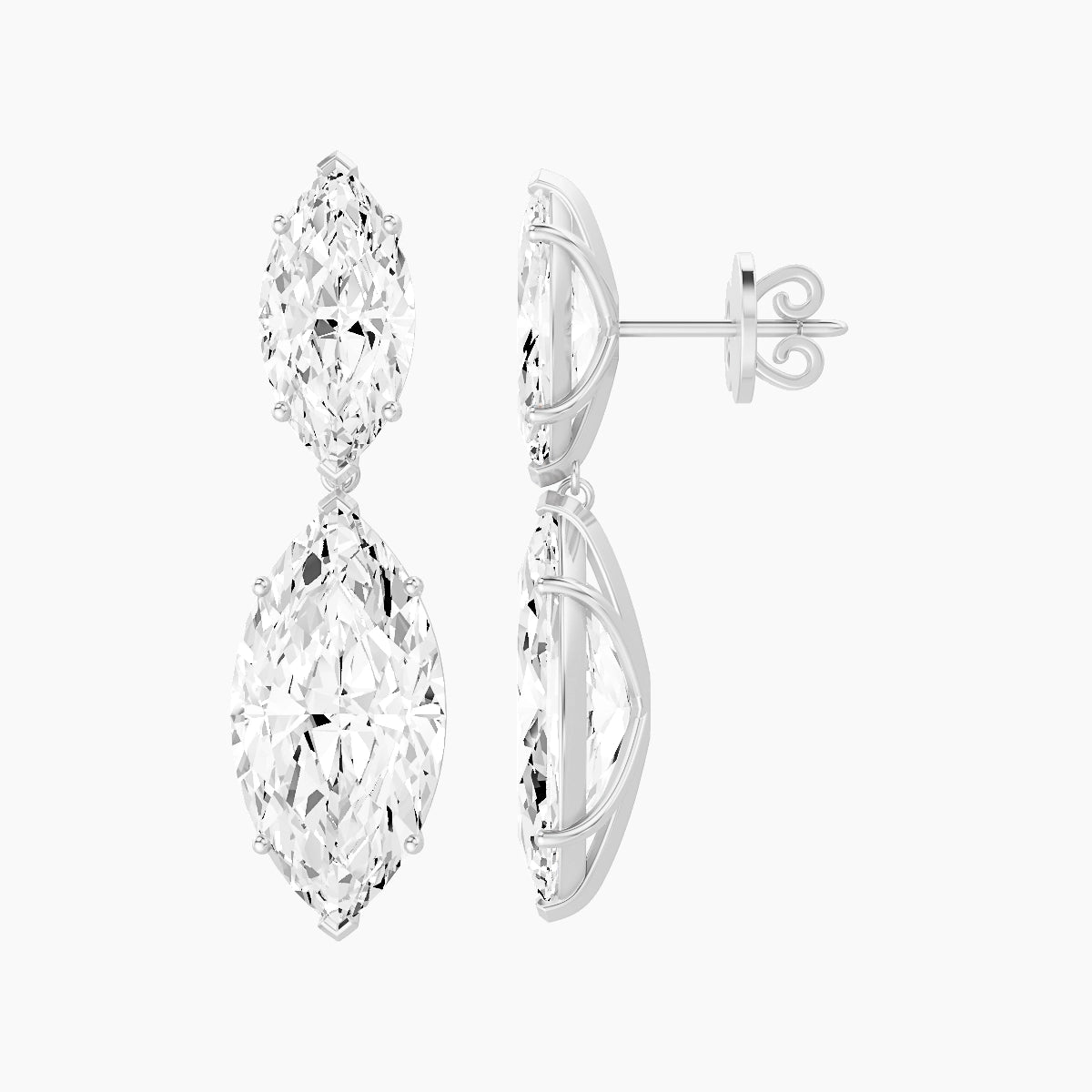 18k White Gold Marquise White Lab Diamond Drop Earrings | 14 ct total