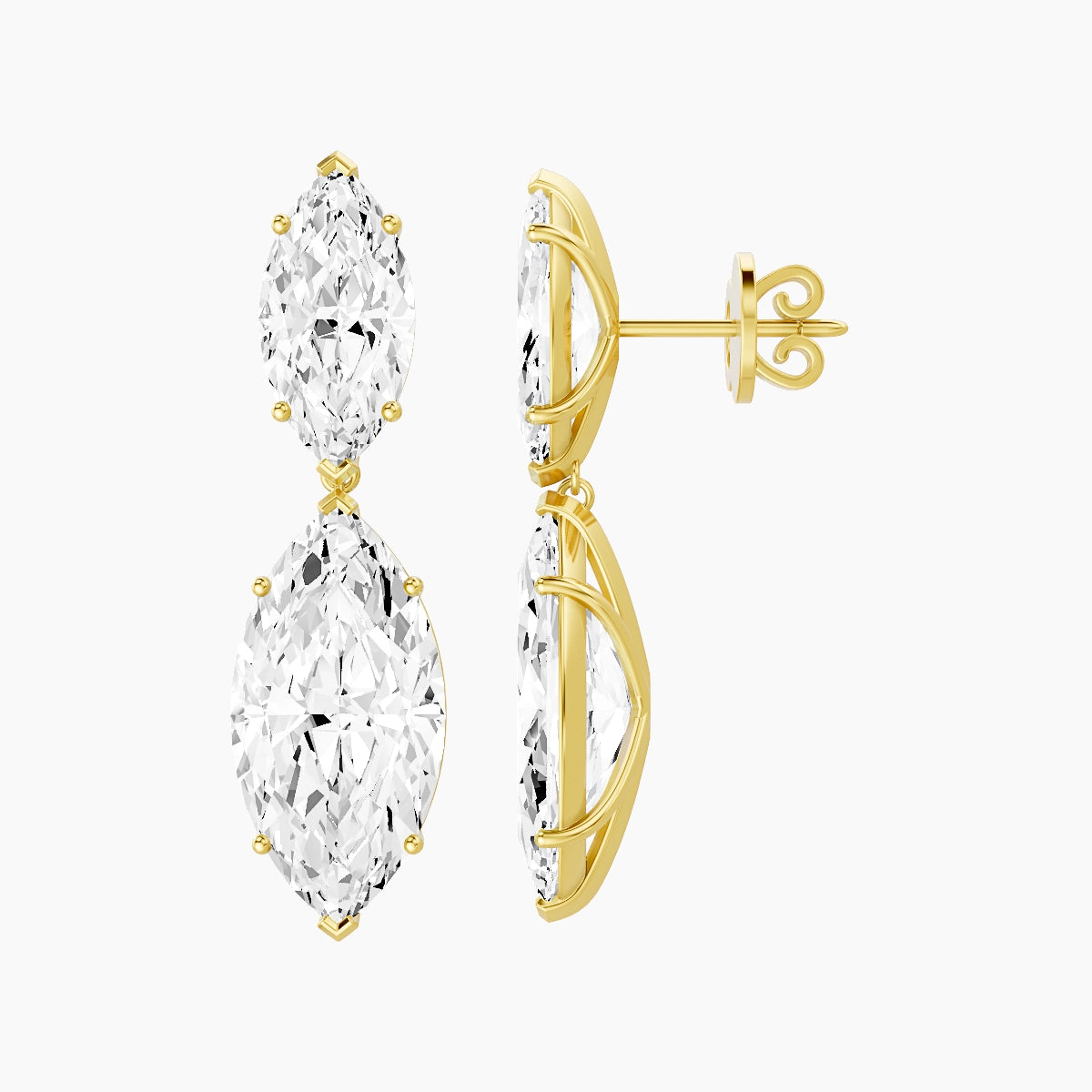18k Yellow Gold Marquise White Lab Diamond Drop Earrings | 14 ct total