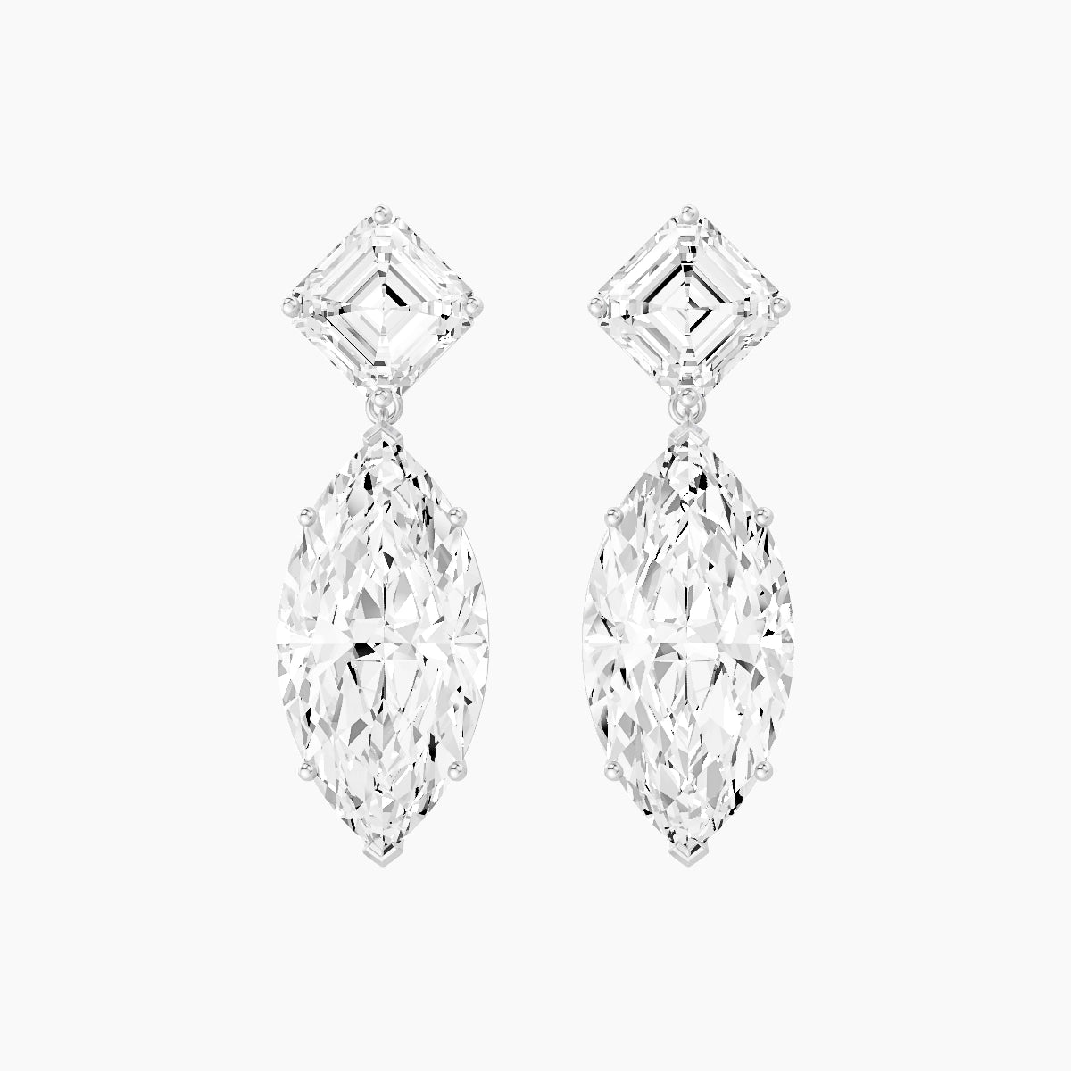 18k White Gold Marquise White Lab Diamond Asscher Drop Earrings | 13 ct total