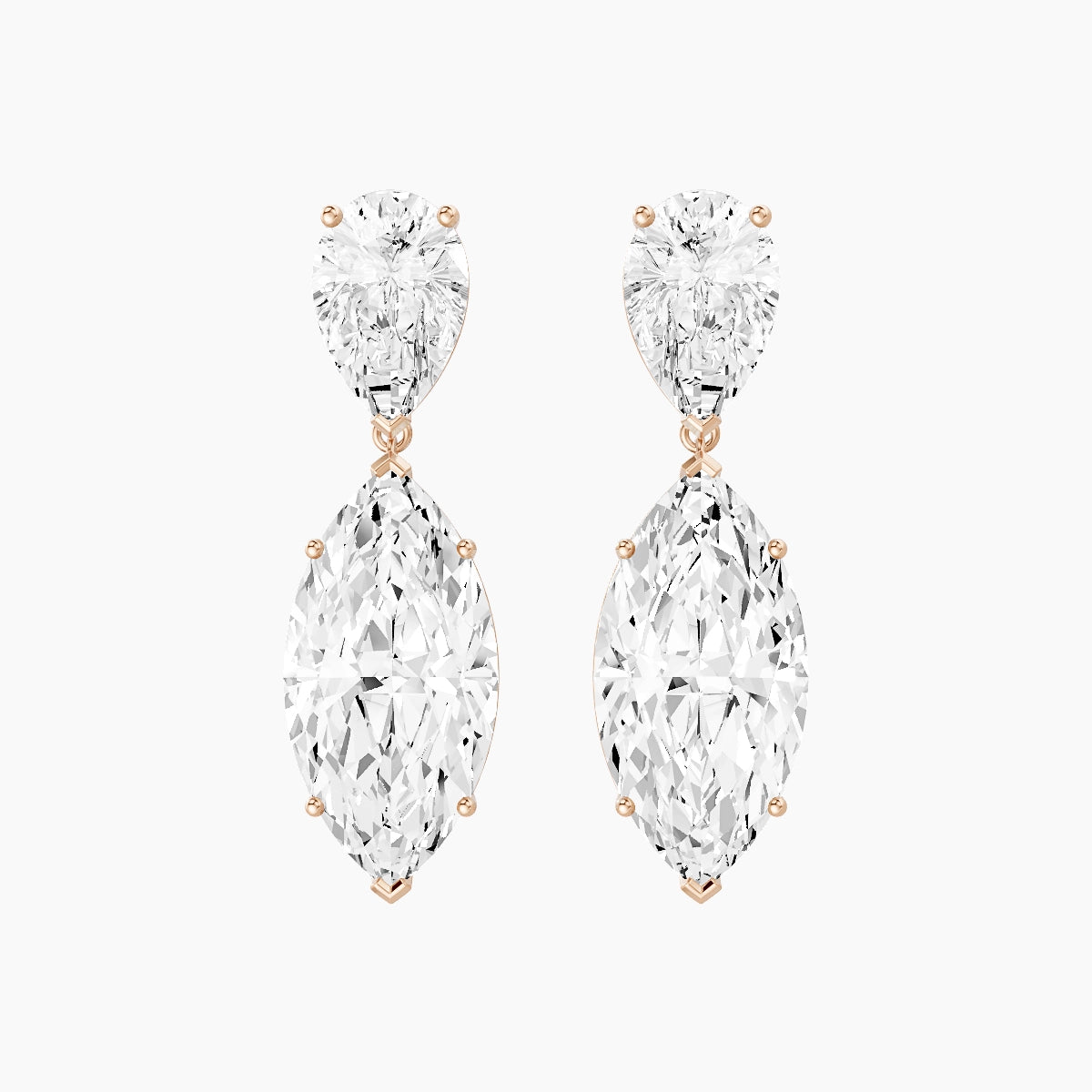 18k Rose Gold Marquise White Lab Diamond Pear Drop Earrings | 14 ct total