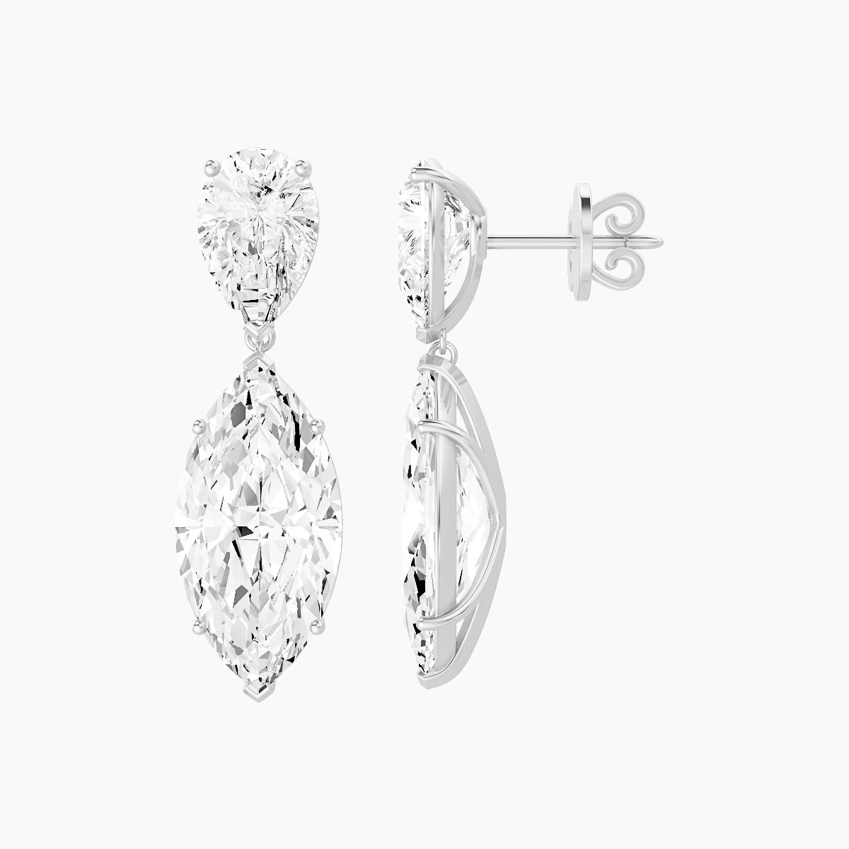 18k White Gold Marquise White Lab Diamond Pear Drop Earrings | 14 ct total