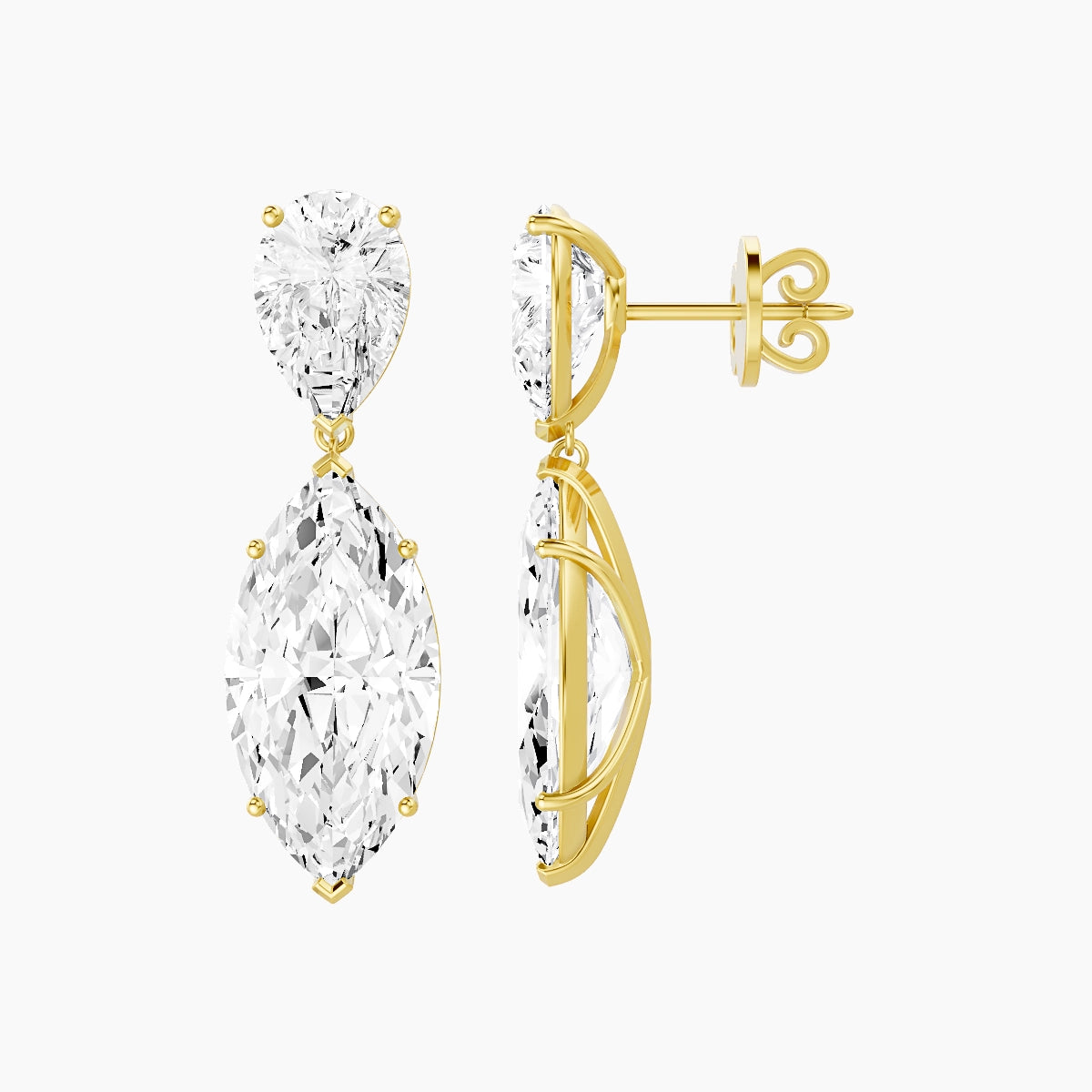 18k Yellow Gold Marquise White Lab Diamond Pear Drop Earrings | 14 ct total