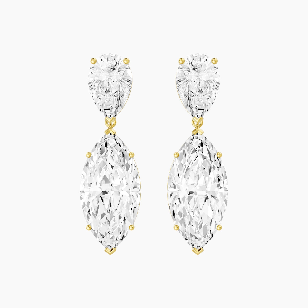 18k Yellow Gold Marquise White Lab Diamond Pear Drop Earrings | 14 ct total