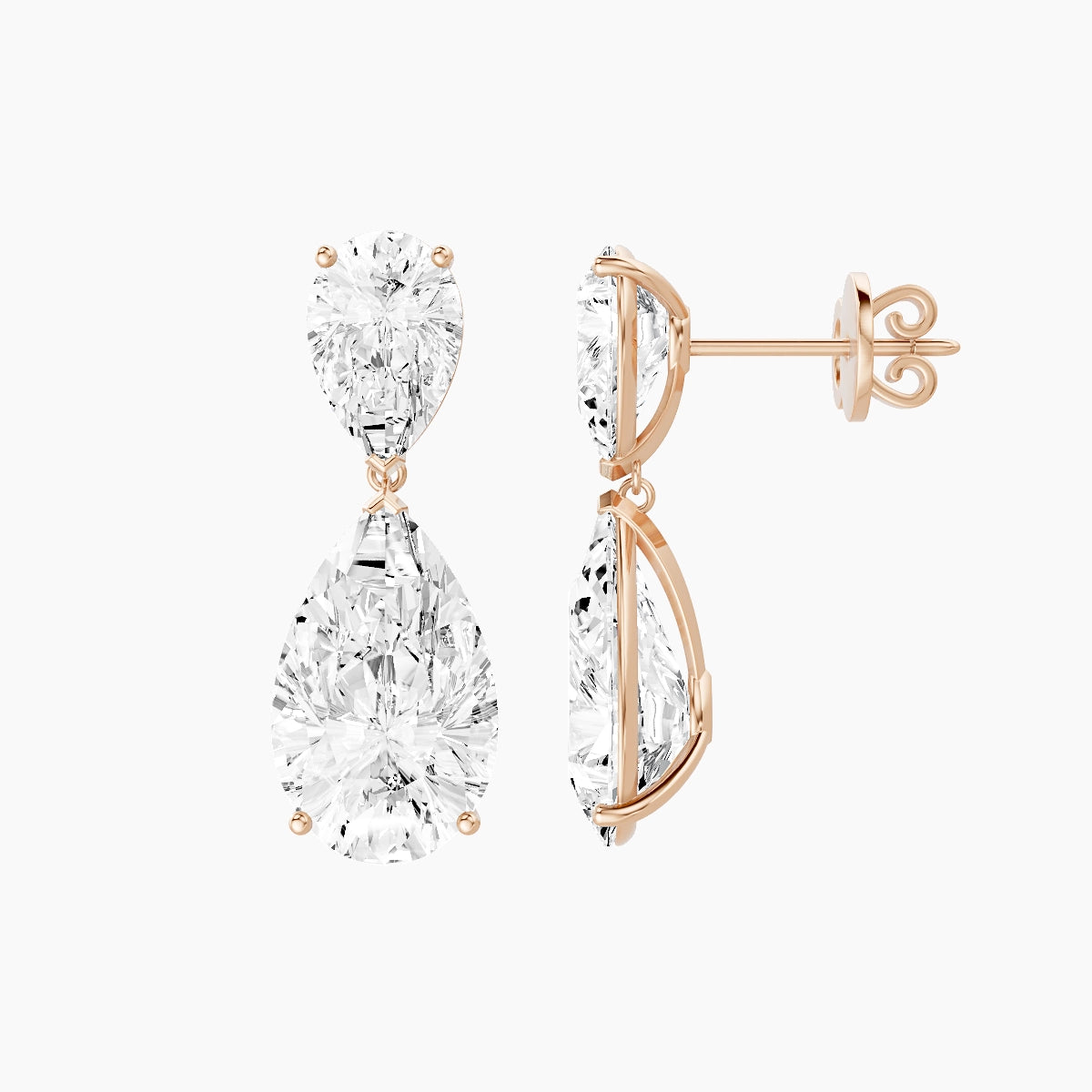 18k Rose Gold Pear White Lab Diamond Drop Earrings | 14 ct total