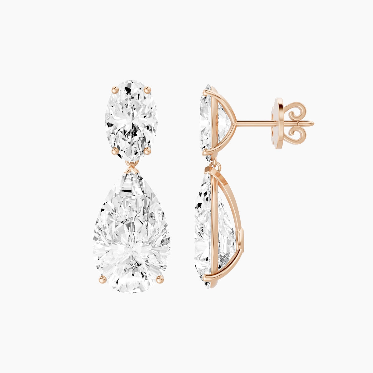 18k Rose Gold Pear White Lab Diamond Oval Drop Earrings | 14 ct total
