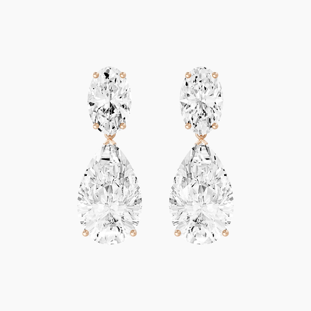 18k Rose Gold Pear White Lab Diamond Oval Drop Earrings | 14 ct total