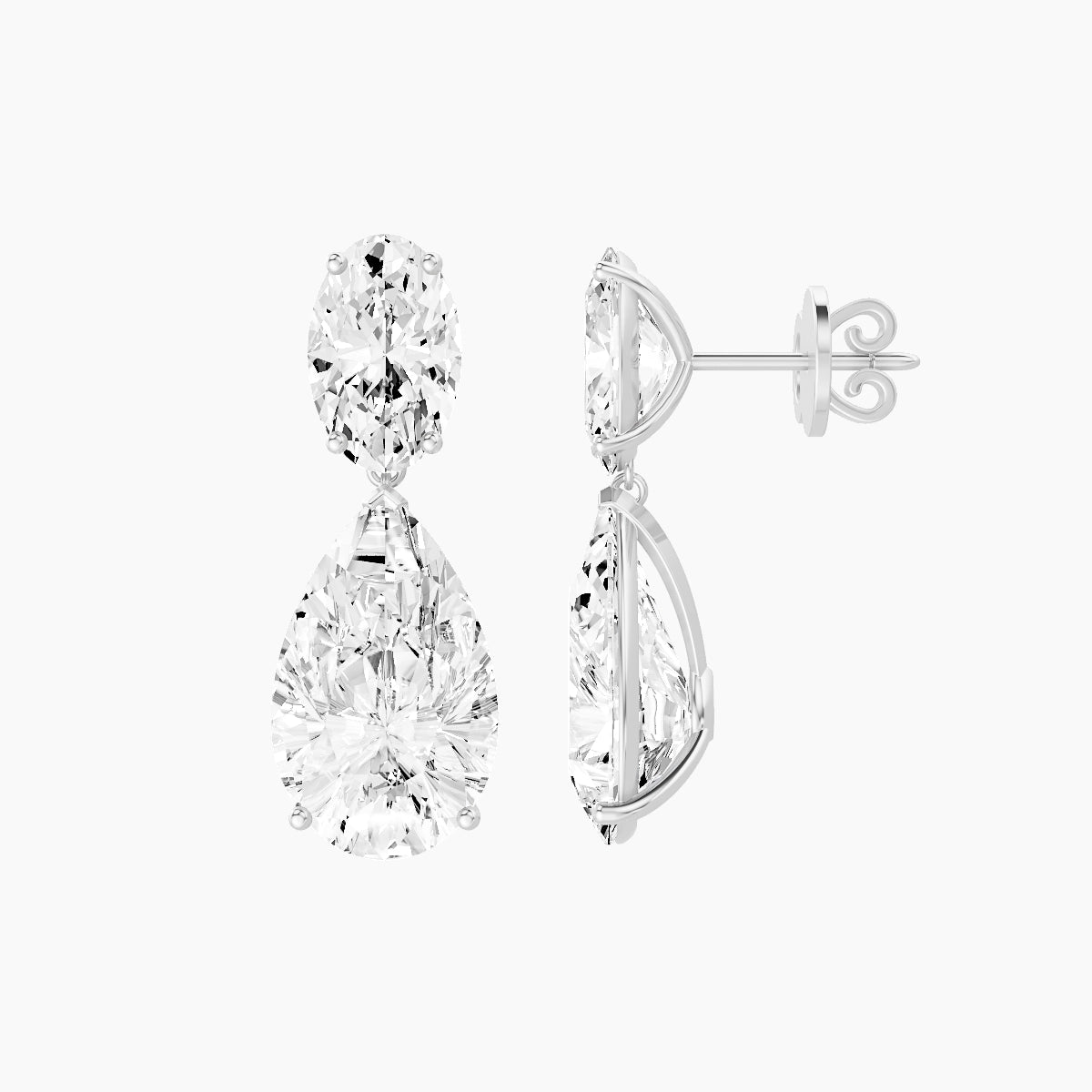 18k White Gold Pear White Lab Diamond Oval Drop Earrings | 14 ct total