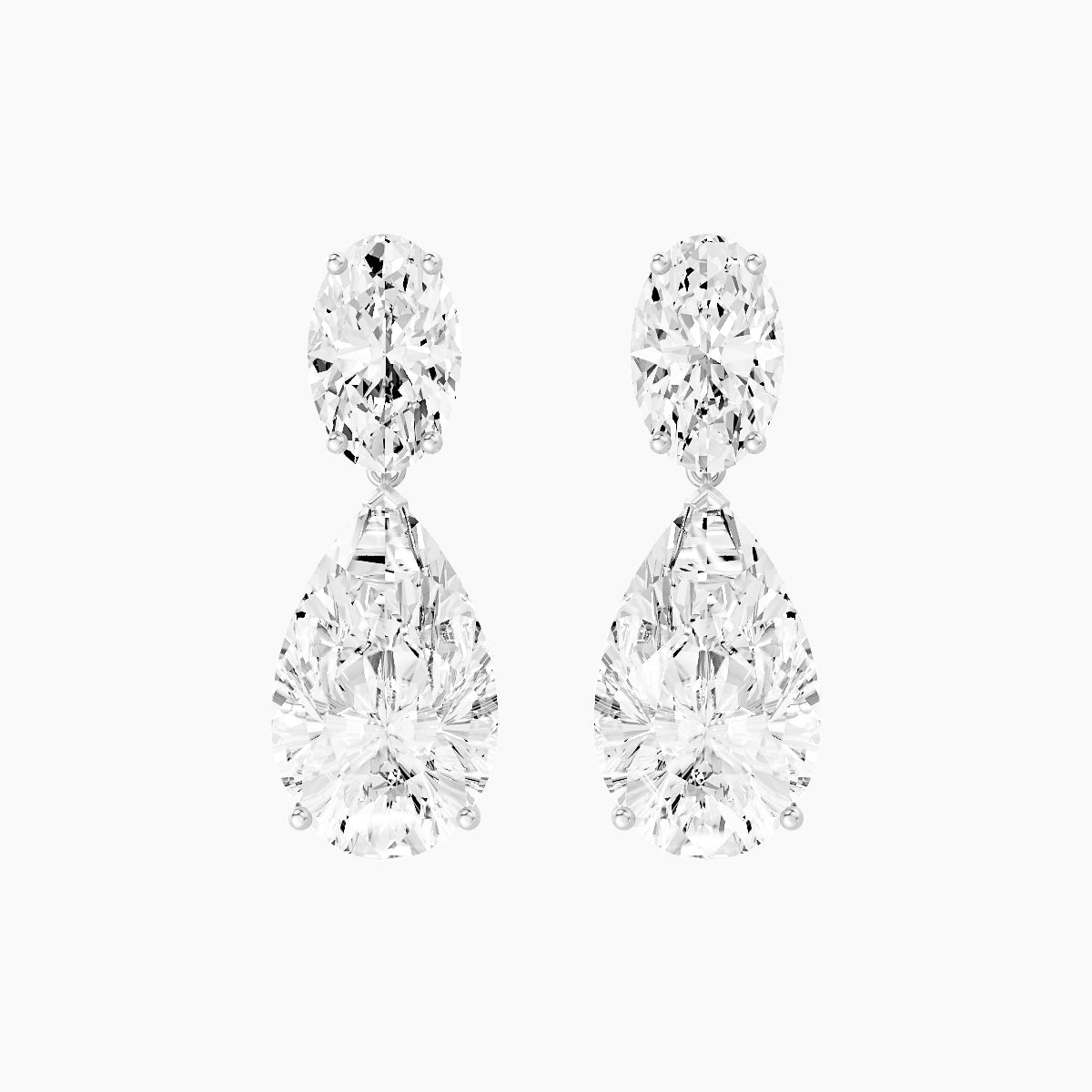 18k White Gold Pear White Lab Diamond Oval Drop Earrings | 14 ct total