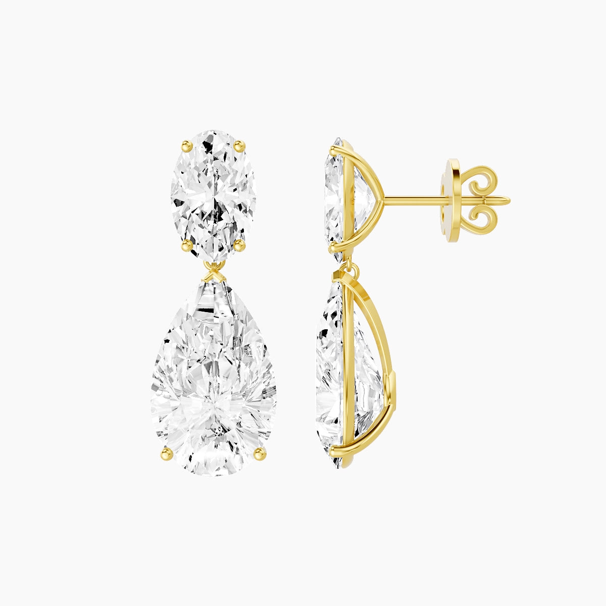 18k Yellow Gold Pear White Lab Diamond Oval Drop Earrings | 14 ct total