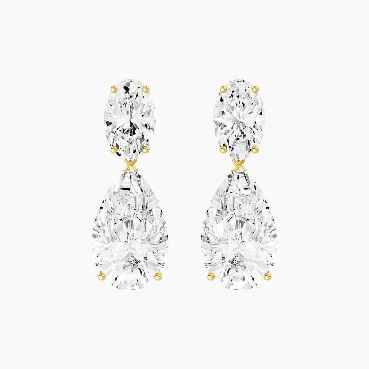 18k Yellow Gold Pear White Lab Diamond Oval Drop Earrings | 14 ct total