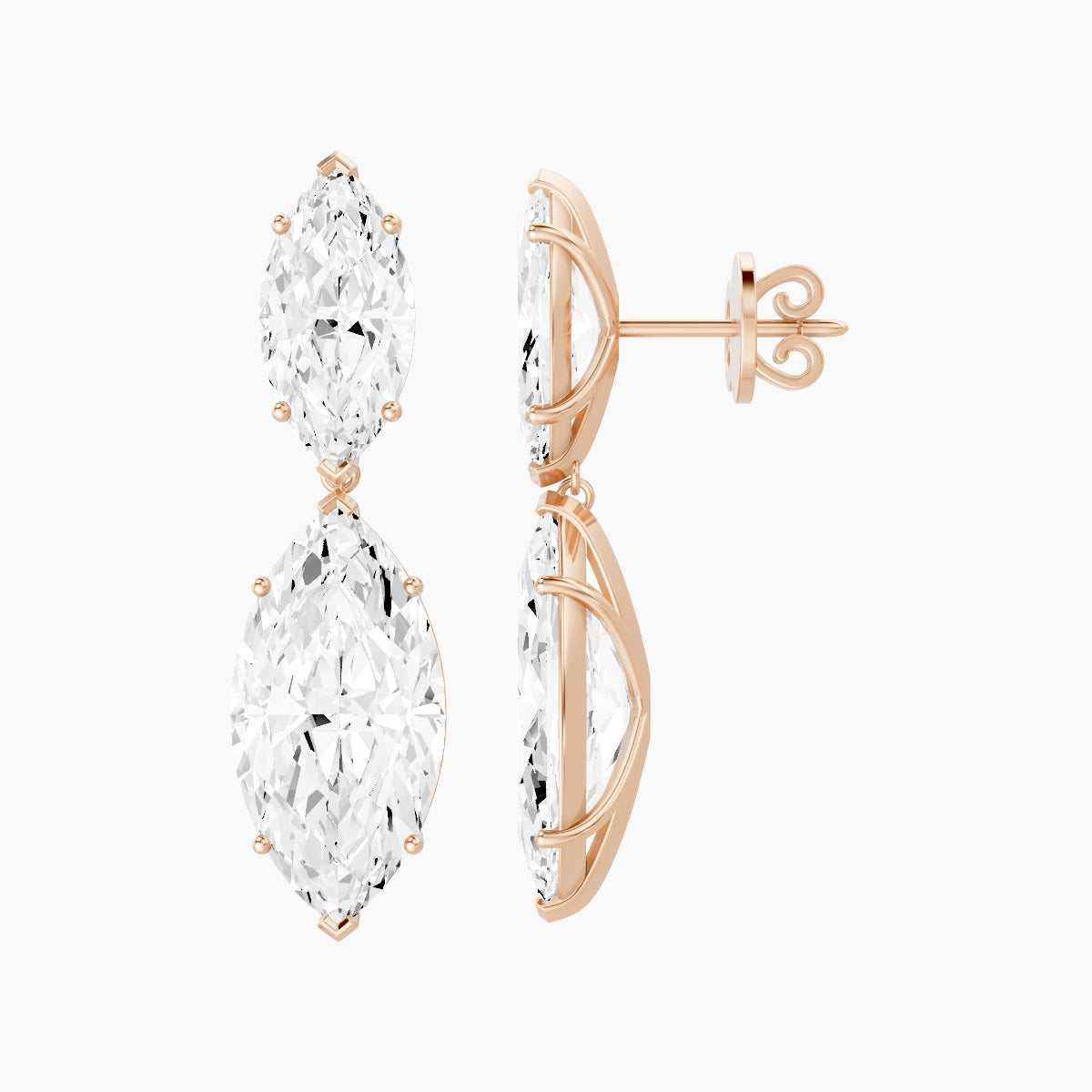 18k Rose Gold Marquise White Lab Diamond Drop Earrings | 14 ct total