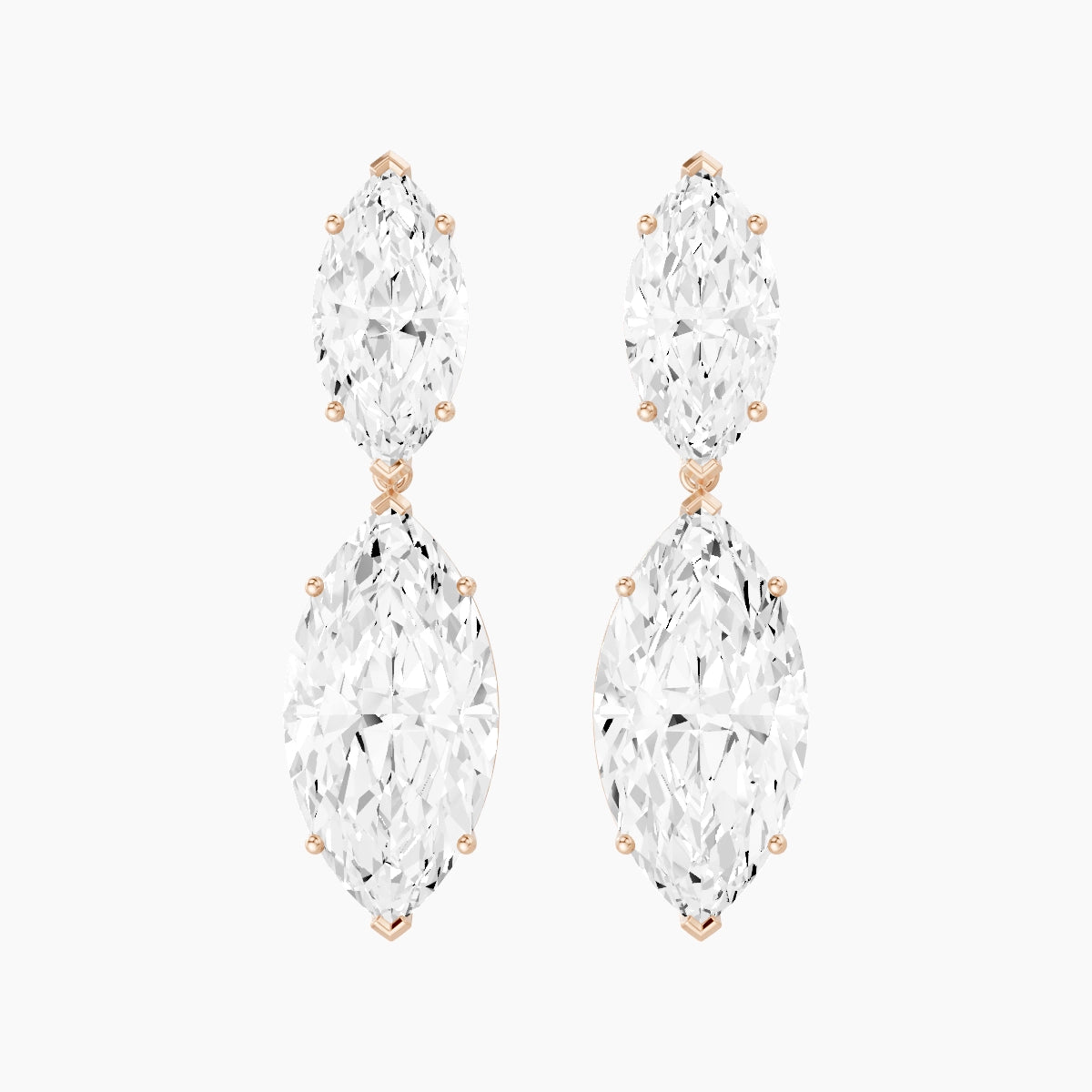18k Rose Gold Marquise White Lab Diamond Drop Earrings | 14 ct total